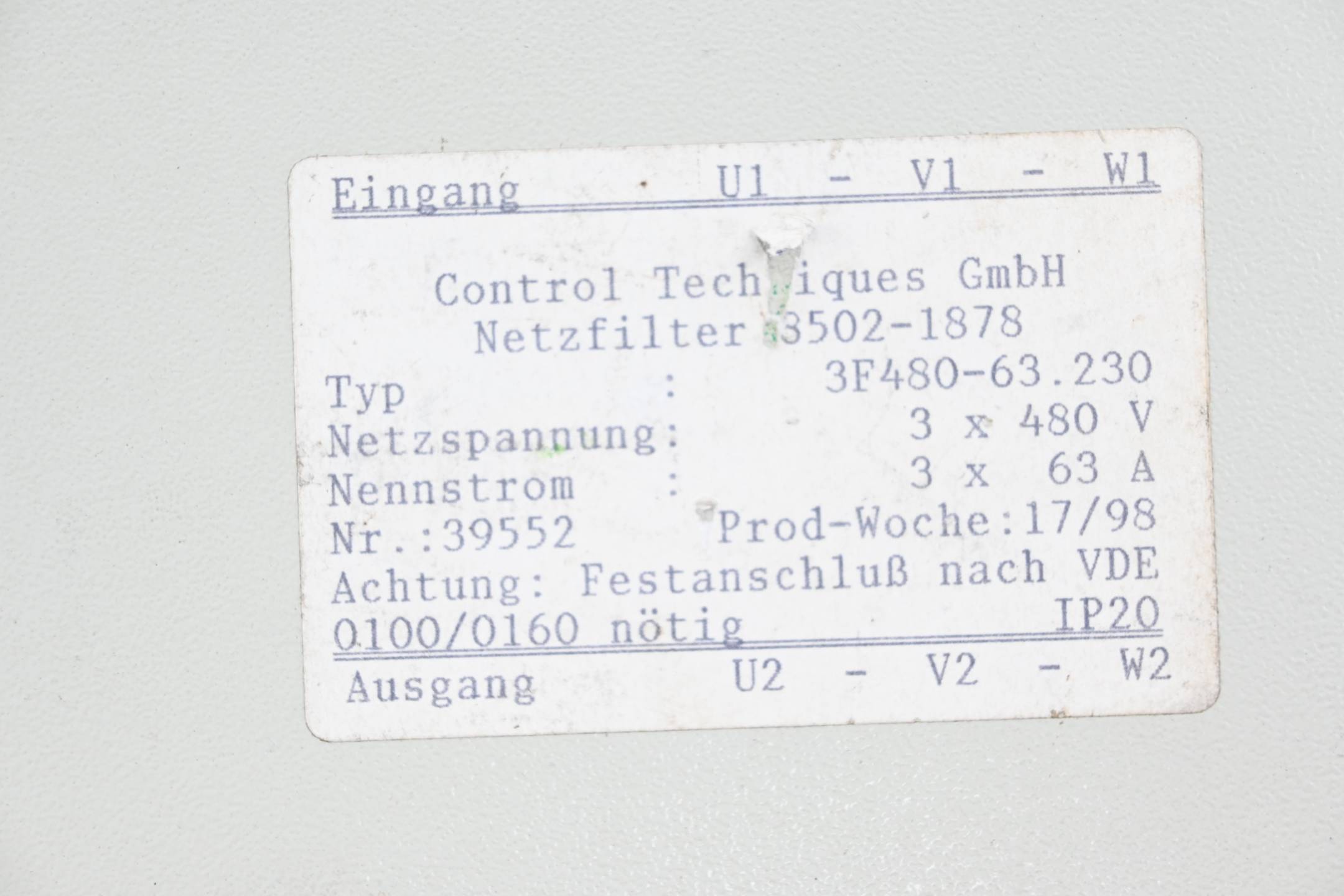 Control Techniques Netzfilter 8502-1878 ( 3F480-63.230 )