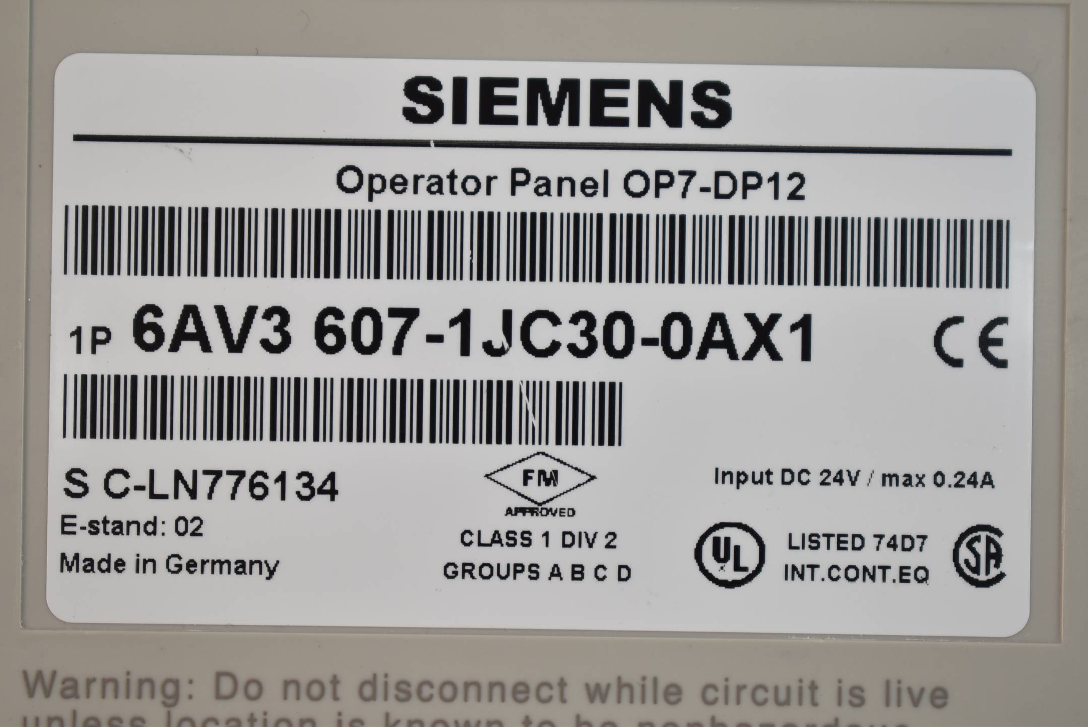 Siemens Backcover OP7-DP12 6AV3 607-1JC30-0AX1 ( 6AV3607-1JC30-0AX1 ) Zustand B