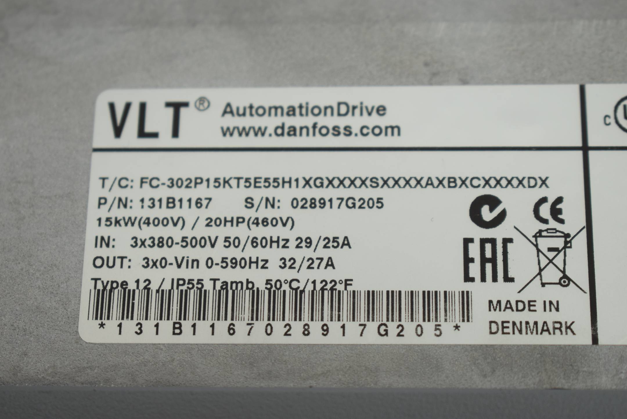 Danfoss VLT® AutomationsDrive FC-302P15KT5E55H1 ( 131B1167 )