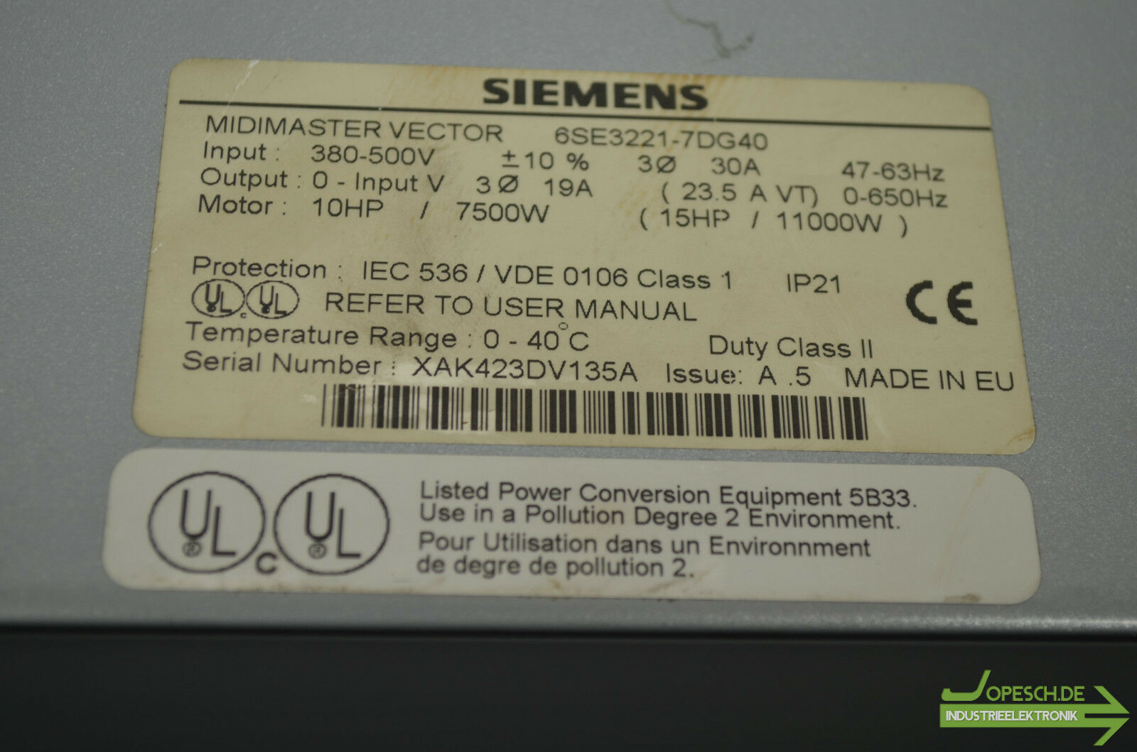 Siemens MIDIMASTER VECTOR 6SE3221-7DG40 ( 6SE3 221-7DG40 )