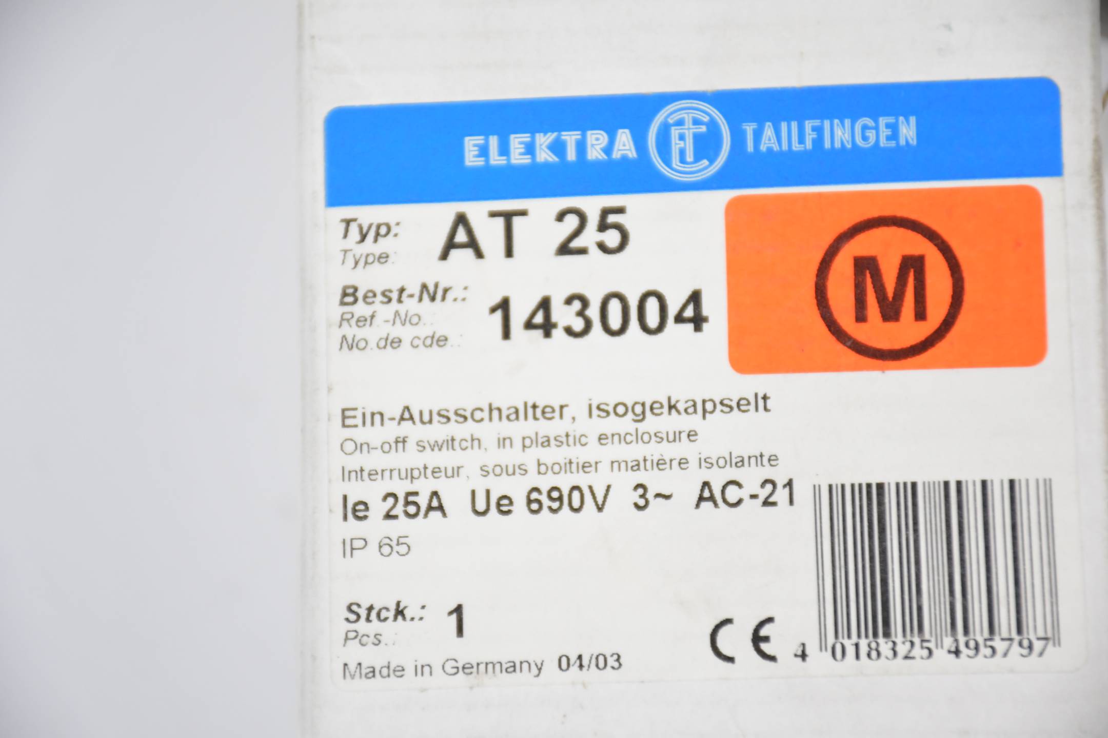 Elektra Tailfingen Ein-Ausschalter AT 25 ( 143004 )