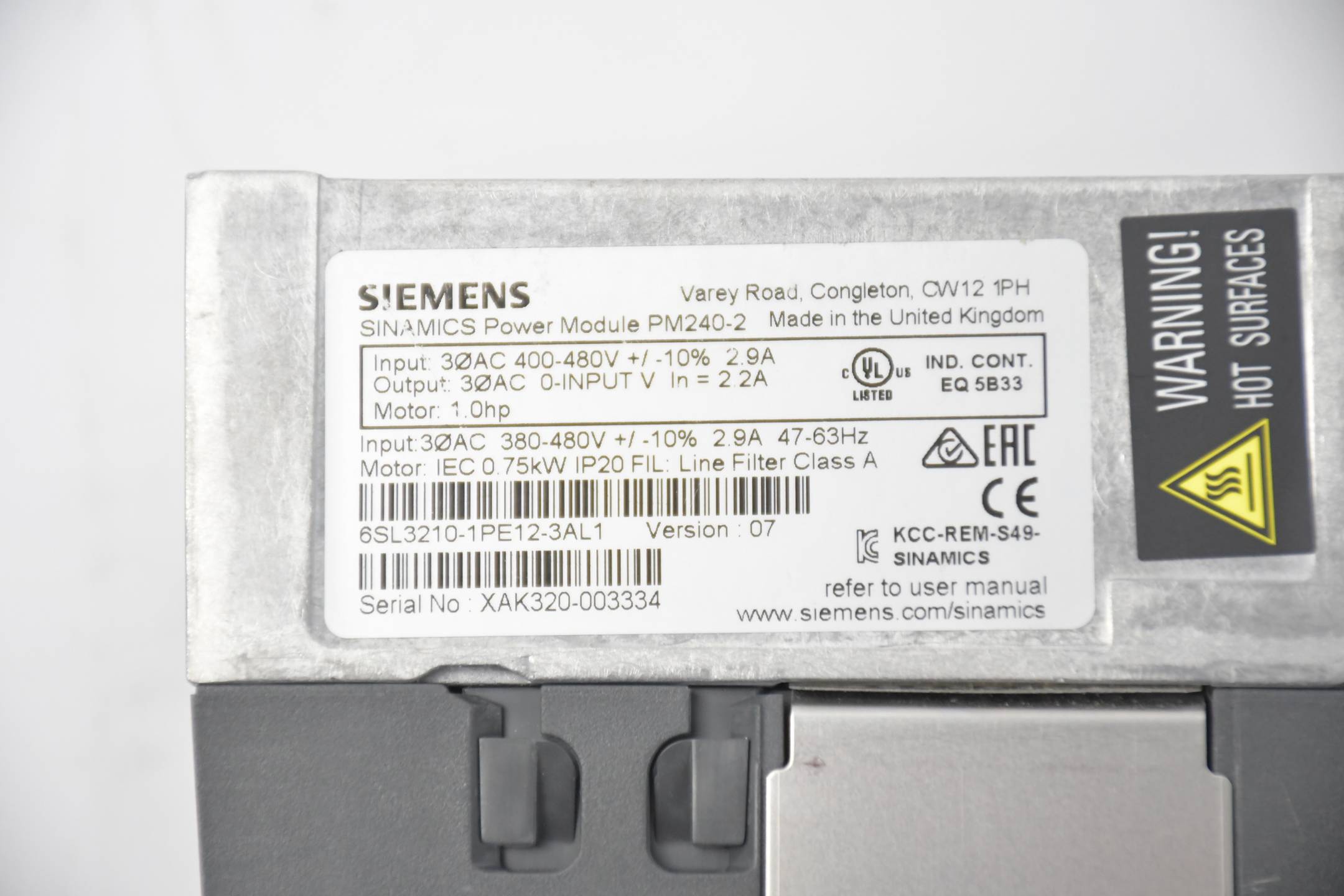 Siemens Sinamics Power Module PM240-2 6SL3210-1PE12-3AL1 ( 6SL3 210-1PE12-3AL1 )