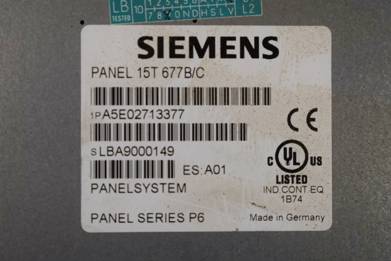 Siemens simatic Panel 15T 677B/C A5E02713377 Ver. A01