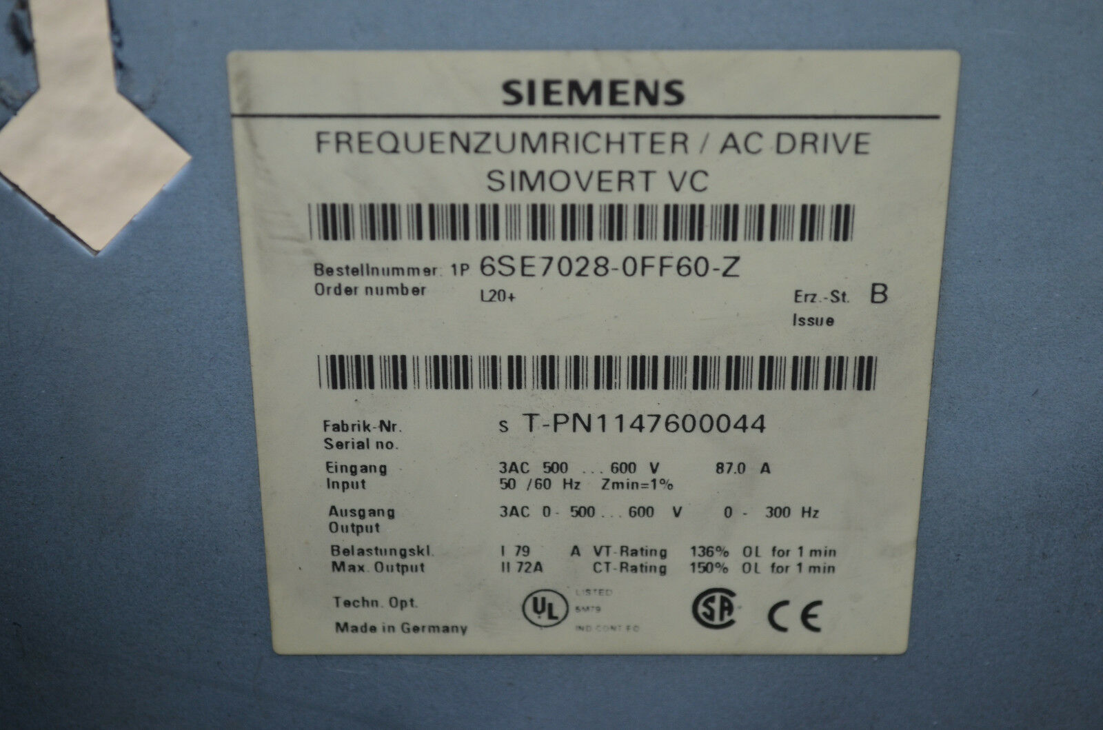 Siemens Frequenzumrichter  AC Drive simovert VC 6SE7028-0FF60-Z ( 6SE7 028-0FF6 )