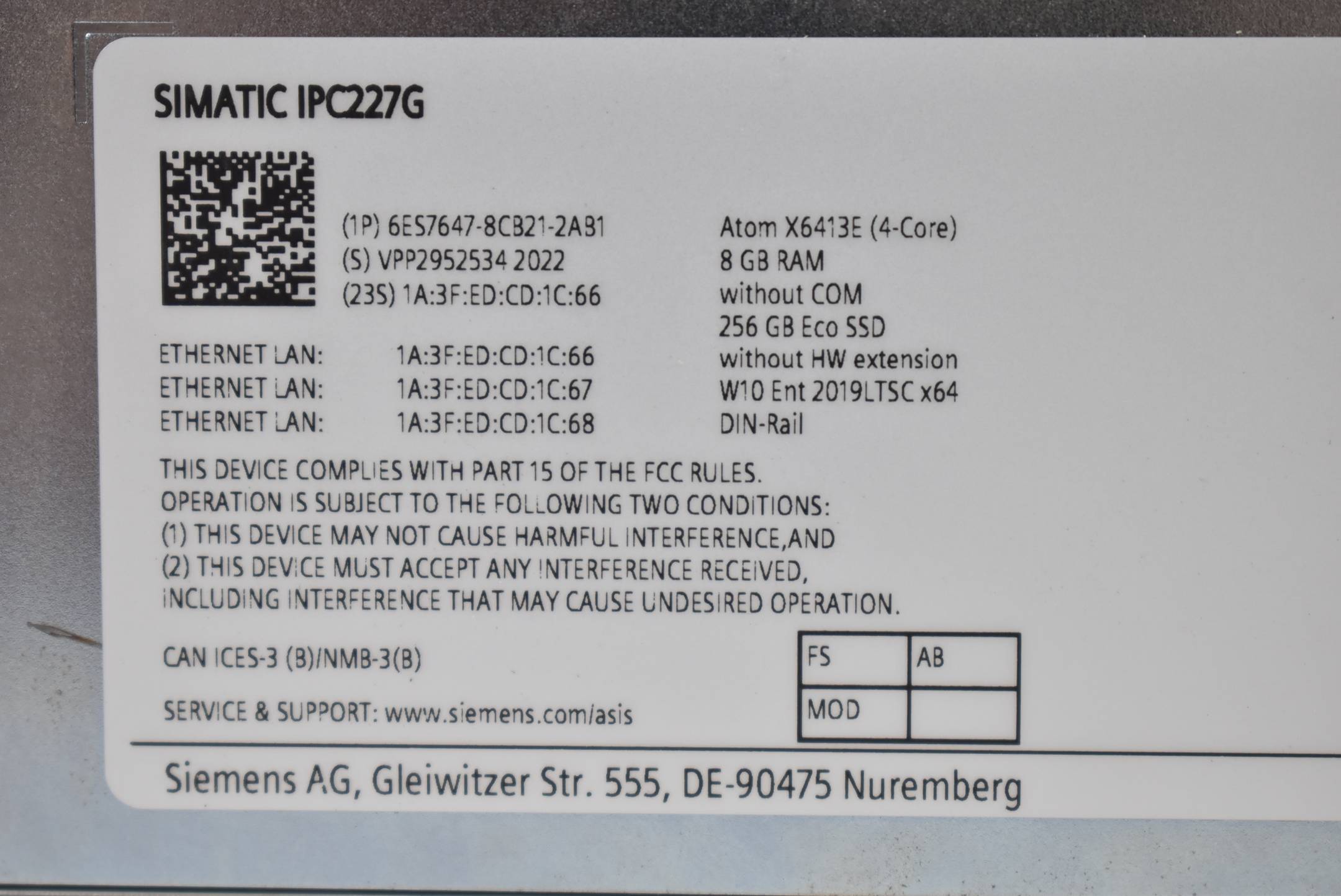Siemens simatic IPC227G Nanobox PC 6ES7 647-8CB21-2AB1 ( 6ES7647-8CB21-2AB1 )