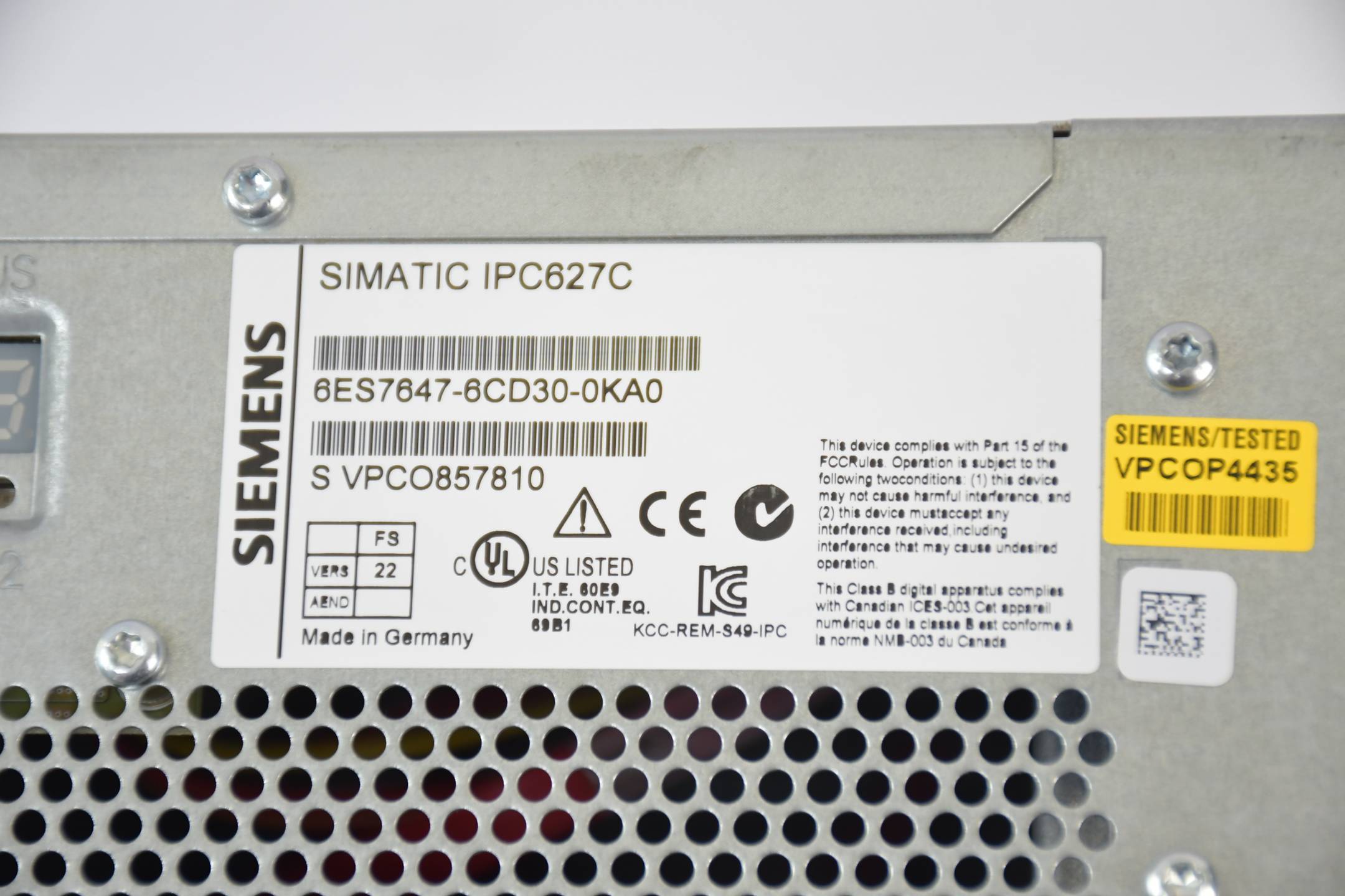 Siemens Simatic Box PC IPC627C 6ES7647-6CD30-0KA0 ( 6ES7 647-6CD30-0KA0 ) V. 22