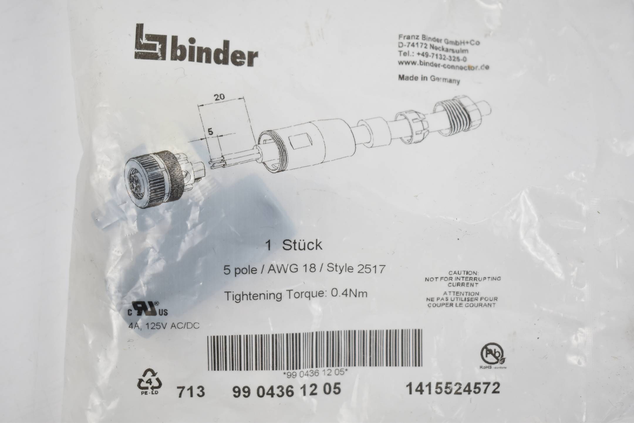 Binder Steckverbinder 5 polig AWG 18 Style 2517 ( 9904361205 )