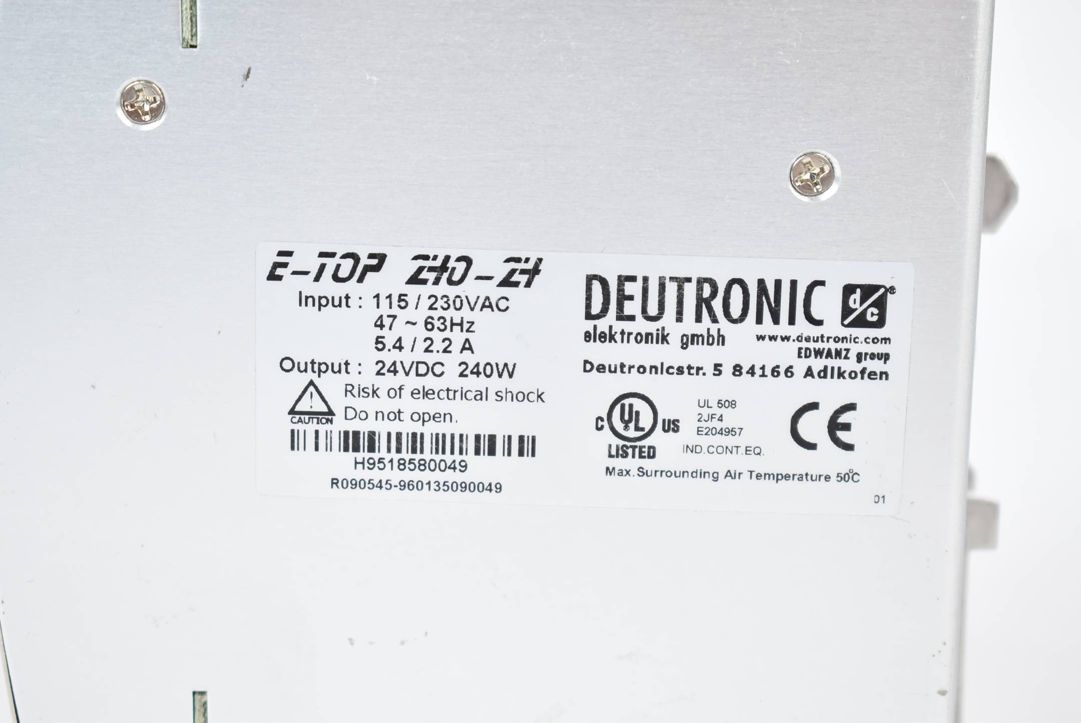 Deutronic Netzteil 24VDC 10A 115/230VAC 5,4/2,2A  47-63A 250W E-TOP240-24