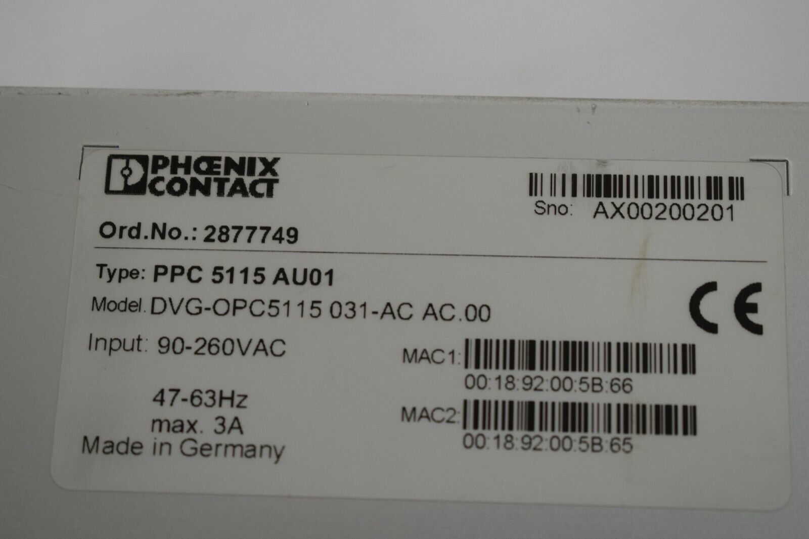 Phoenix Contact PPC 5115 AU01 ( DVG-OPC5115 031-AC AC.00 )