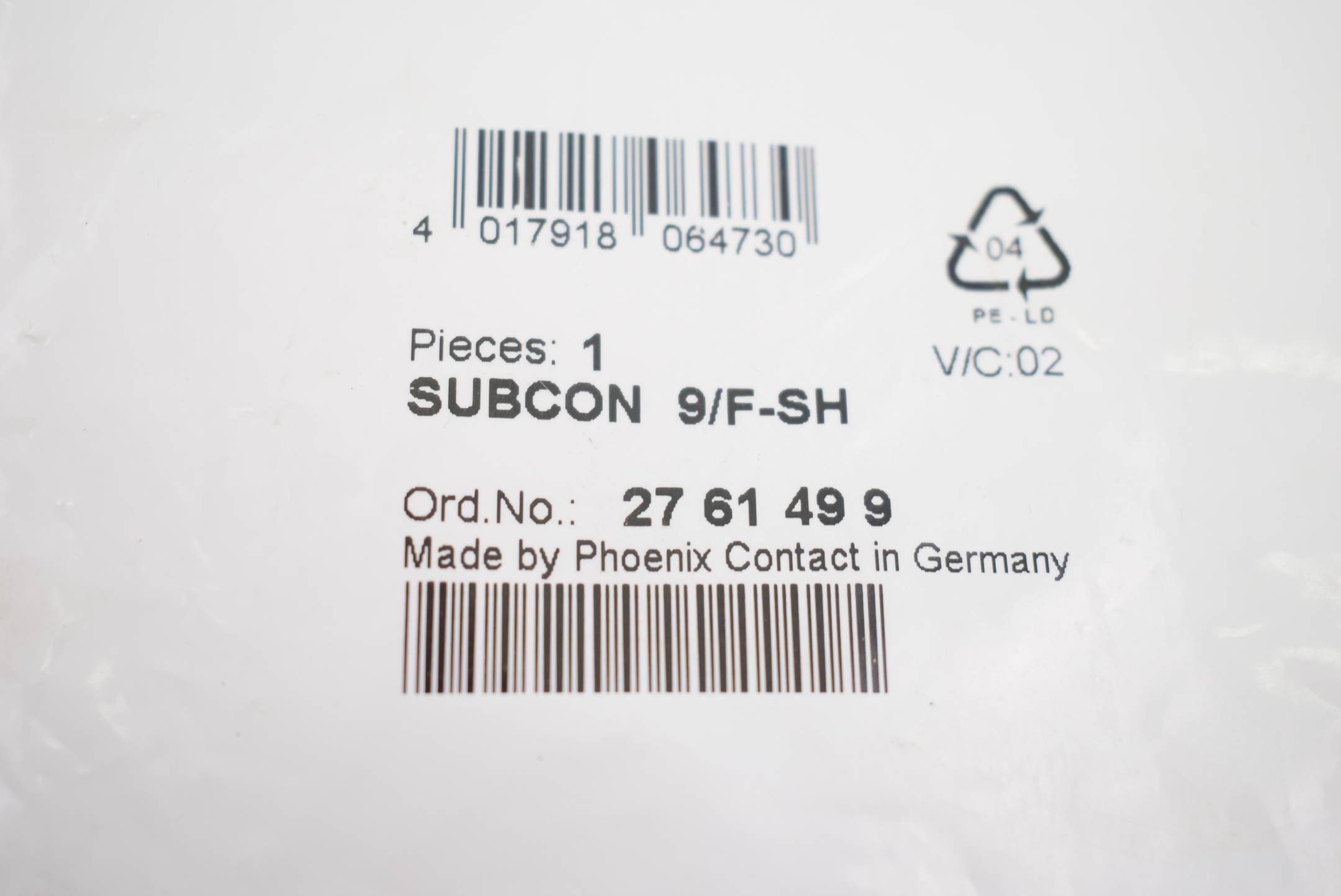 Phoenix Contact Subcon 9/F-SH ( 27 61 49 9 ) 2761499