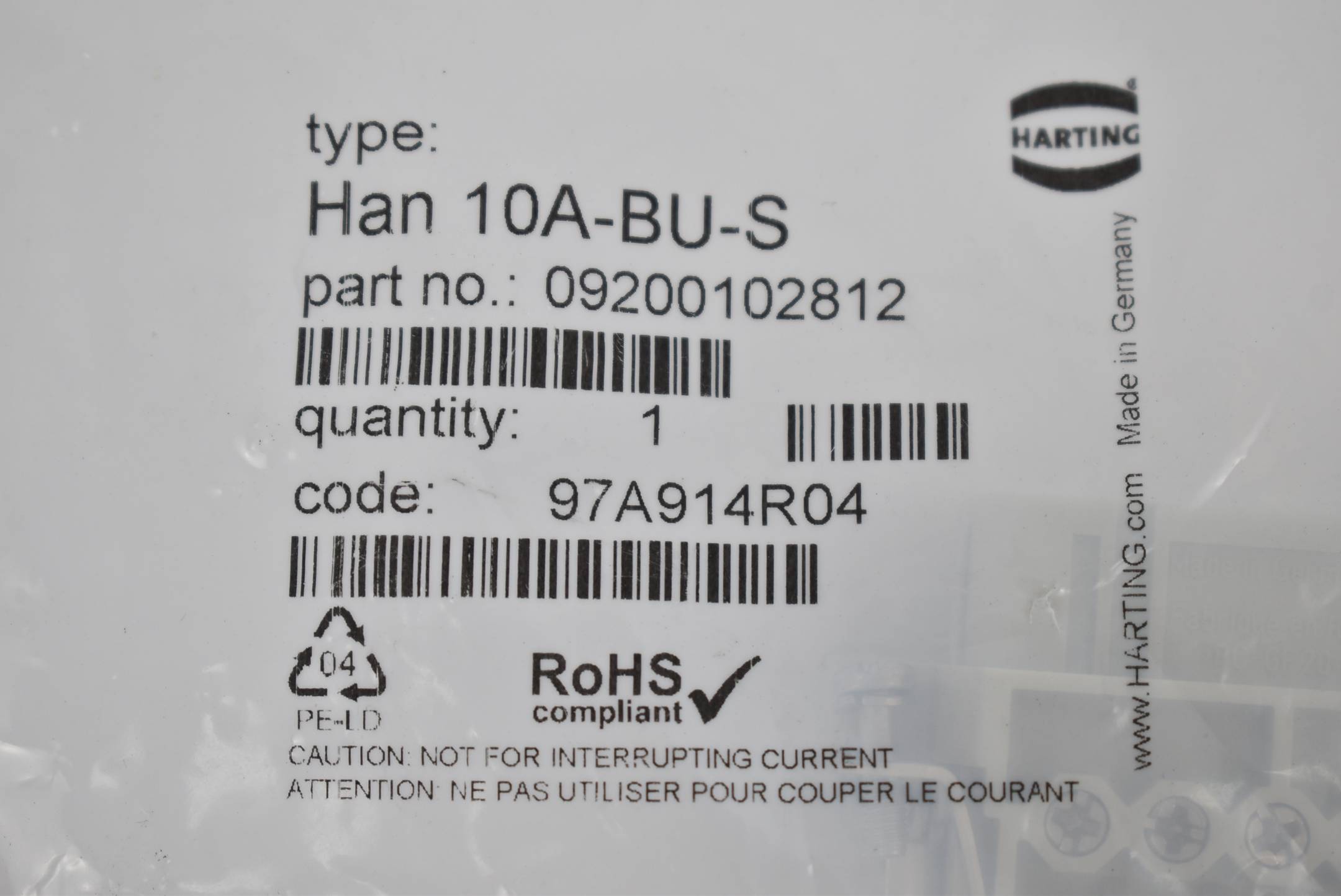 Harting Buchseneinsatz Han 10A-BU-S ( 09200102812 )