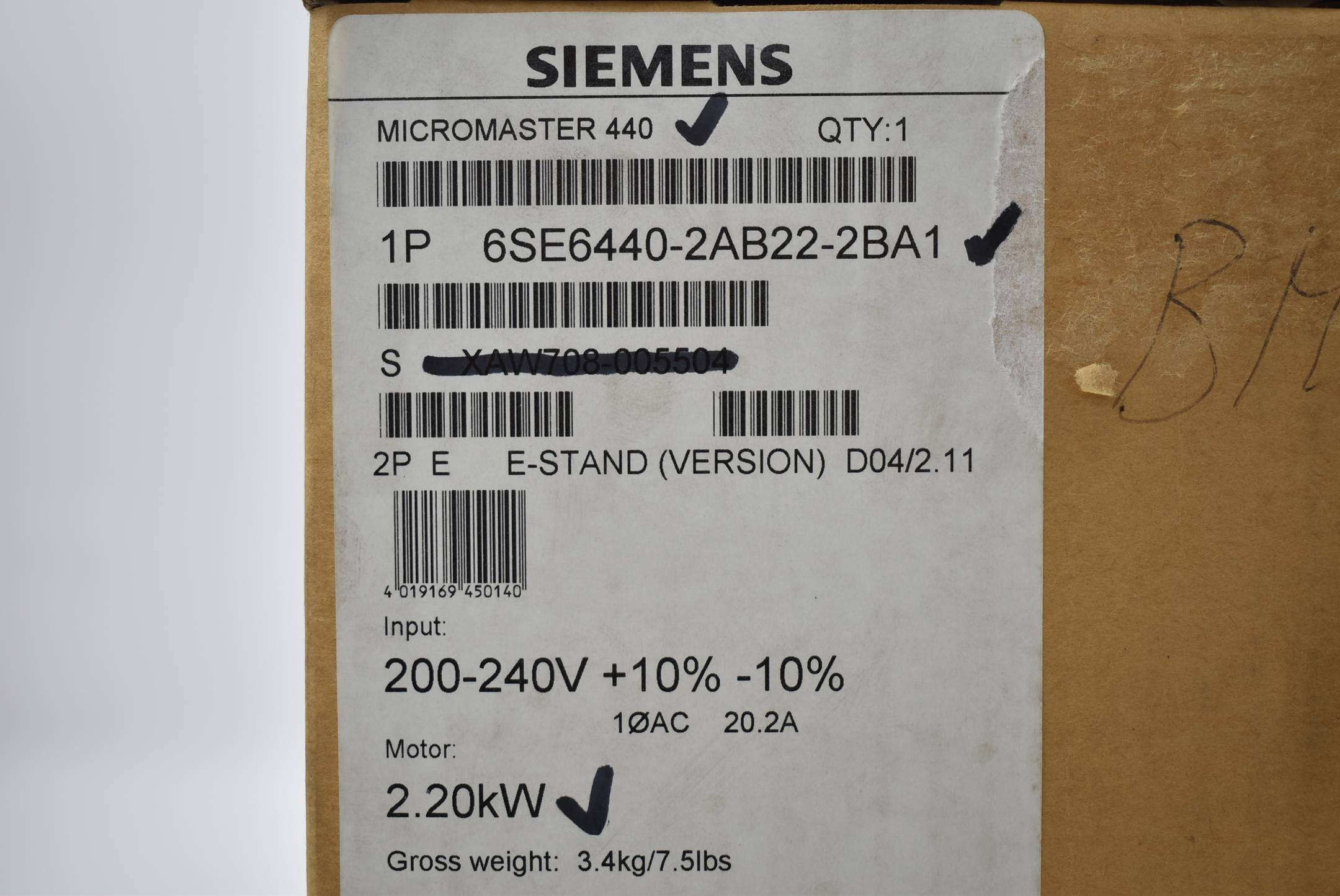 Siemens Micromaster Vector 6SE6 440-2AB22-2BA1 ( 6SE6440-2AB22-2BA1 ) 2,20kW