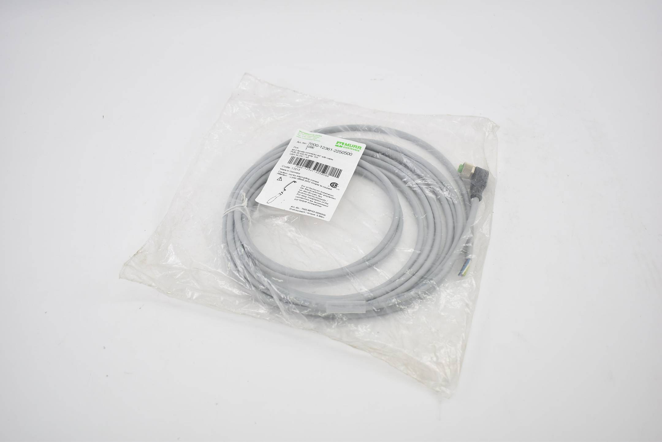 MURR Elektronik Cable PUR-JB 5x0,34 grey 5m 125V AC/DC/4A 7000-12361-2250500