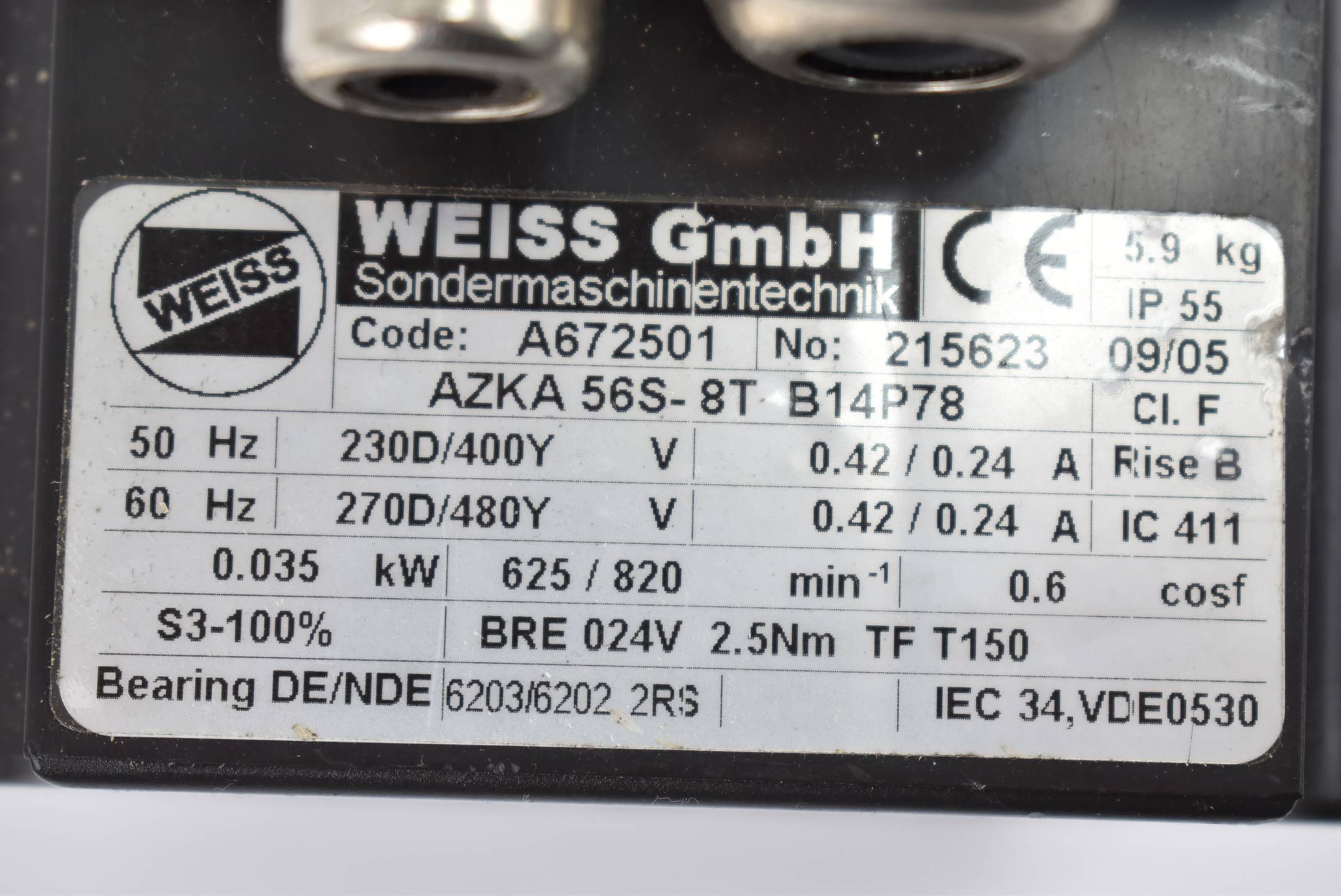 Weiss Servomotor AZKA 56S-8T B14P78 ( 215623 ) 0,035kW 625/820 min.