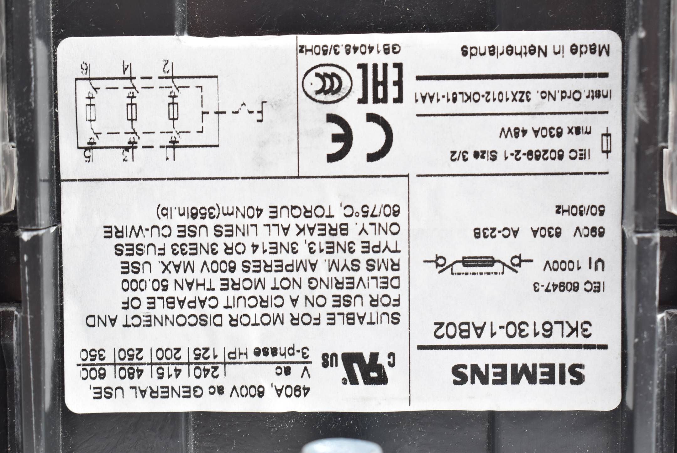 Siemens Lasttrennschalter mit Sicherung 3KL6 130-1AB02 ( 3KL6130-1AB02 )