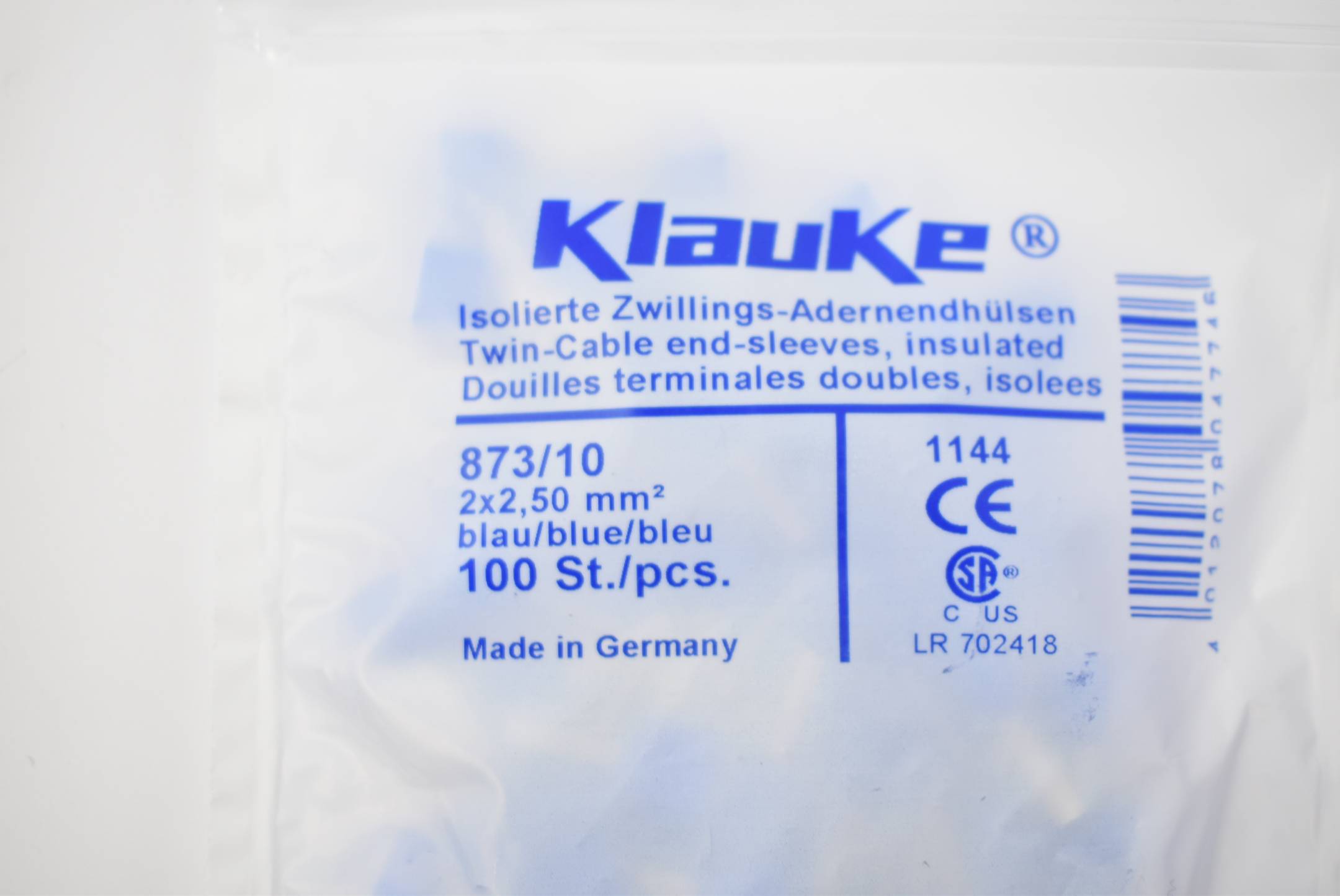 Klauke Isolierte Zwillings-Aderendhülsen 873/10 blau 100 Stück