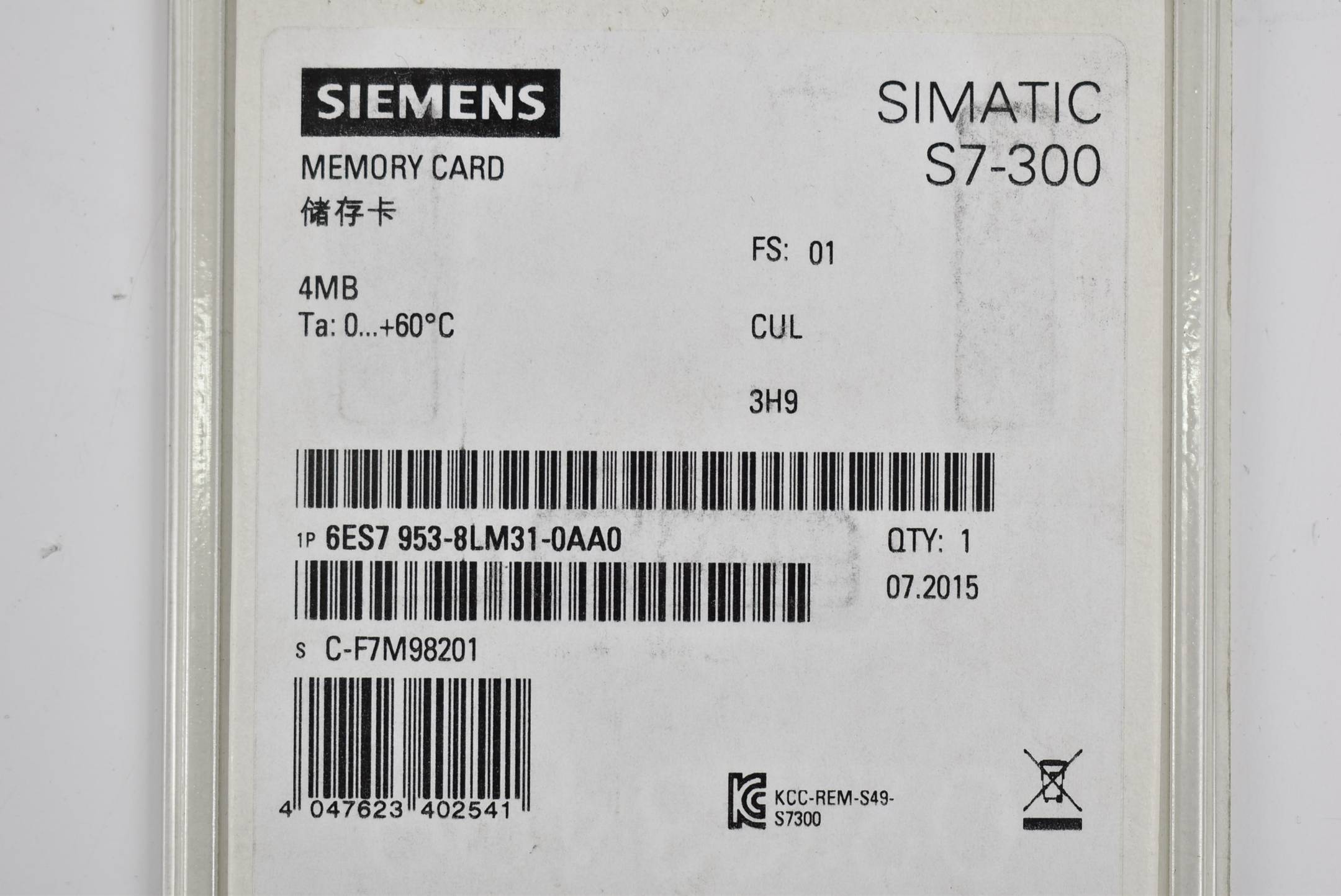 Siemens simatic S7 Micro Card 4MB 6ES7 953-8LM31-0AA0 ( 6ES7953-8LM31-0AA0 )