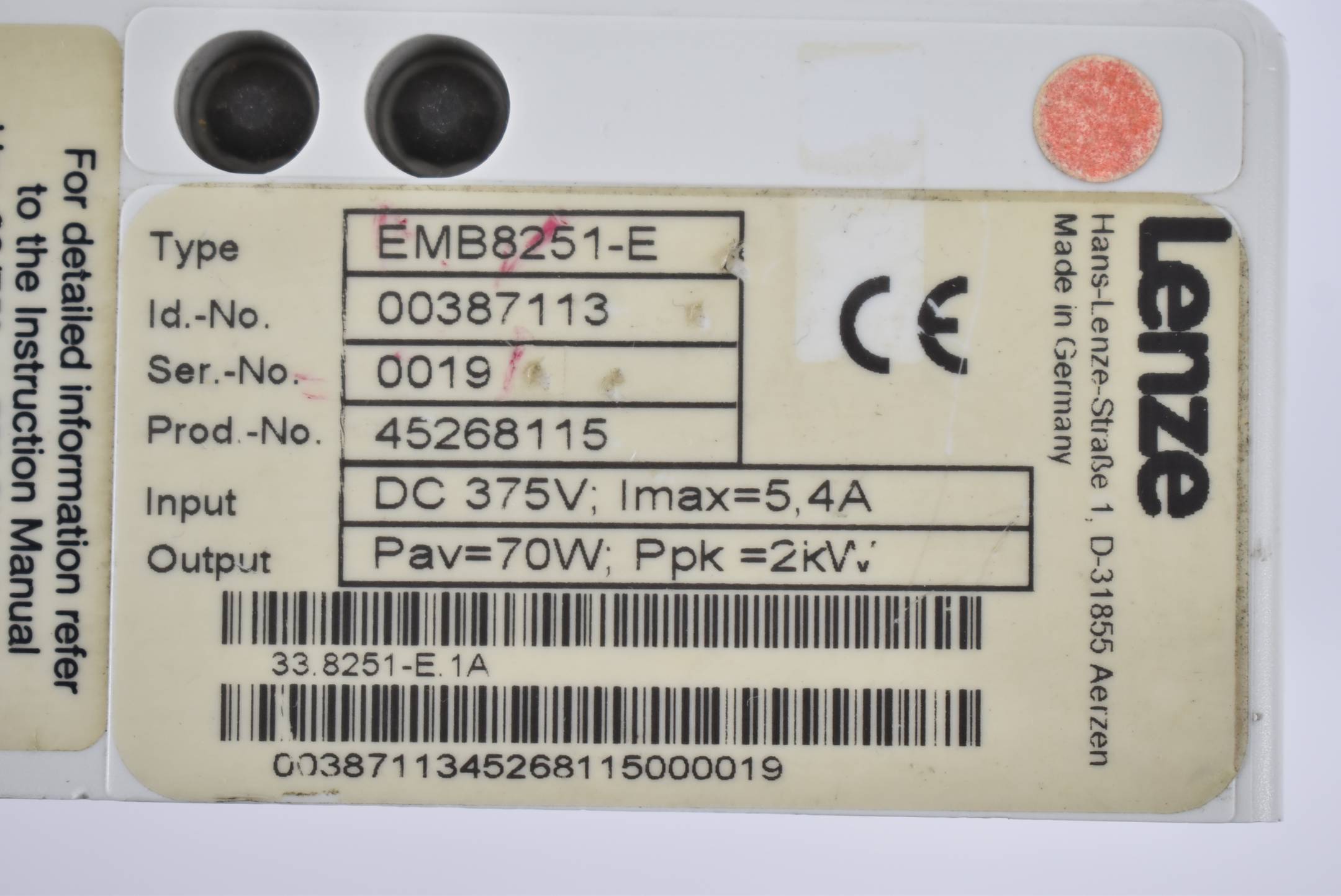 Lenze Frequenzumrichter EMB8251-E ( 375VDC 5,4A 70W 2kV )
