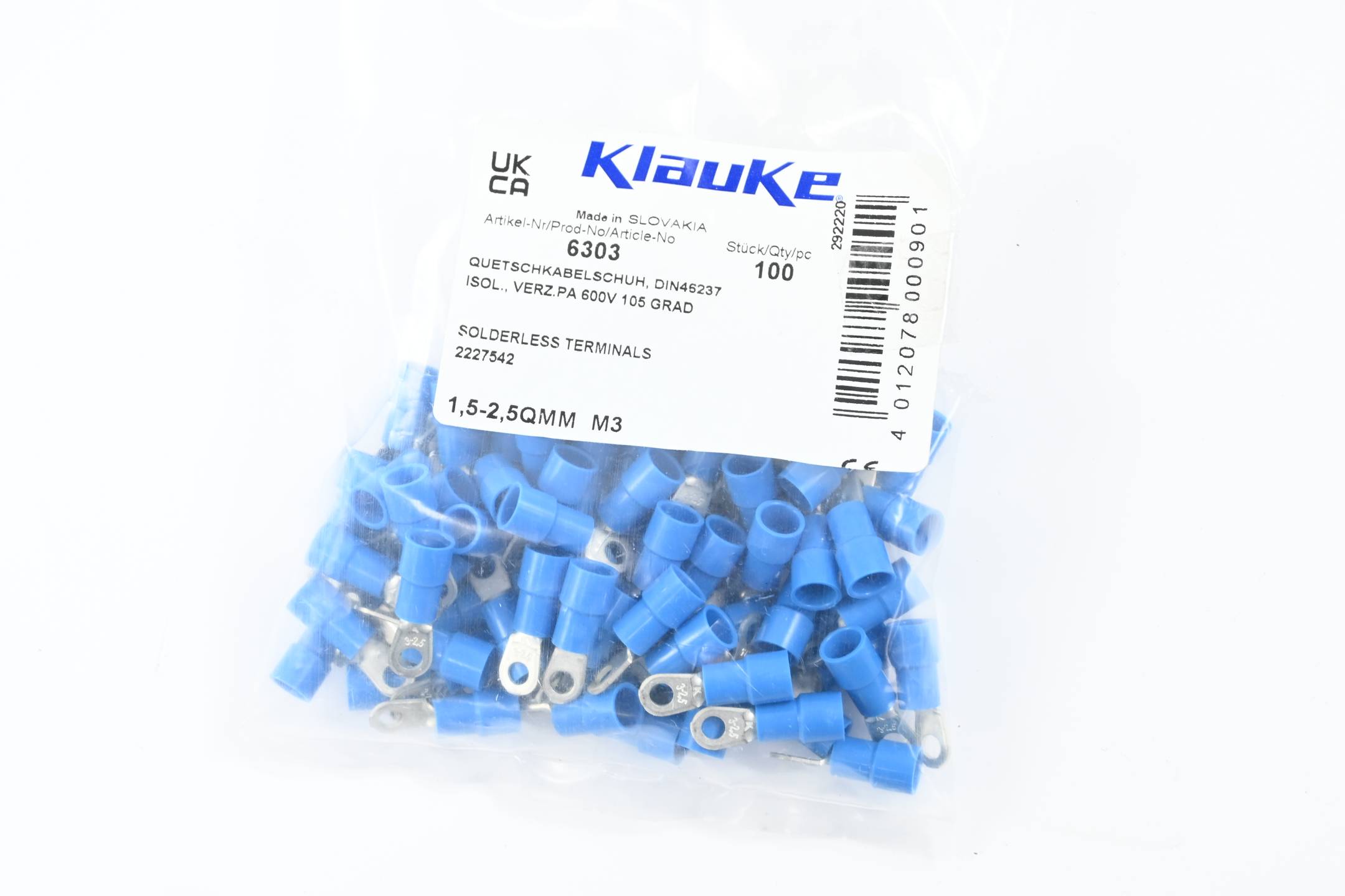 Klauke Quetschkabelschuh isoliert / verzinkt 1,5-2,5QMM ( 6303 ) 100 Stück
