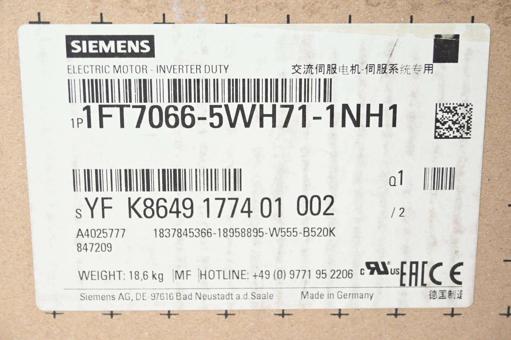 Siemens Simotics S Synchronmotor 1FT7066-5WH71-1NH1 ( 1FT7 066-5WH71-1NH1 )