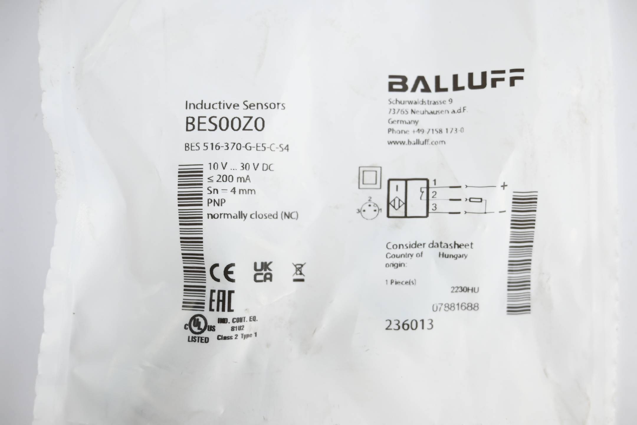 Balluff Induktiver Näherungsschalter BES00Z0 ( BES 516-370-G-E5-C-S4 )