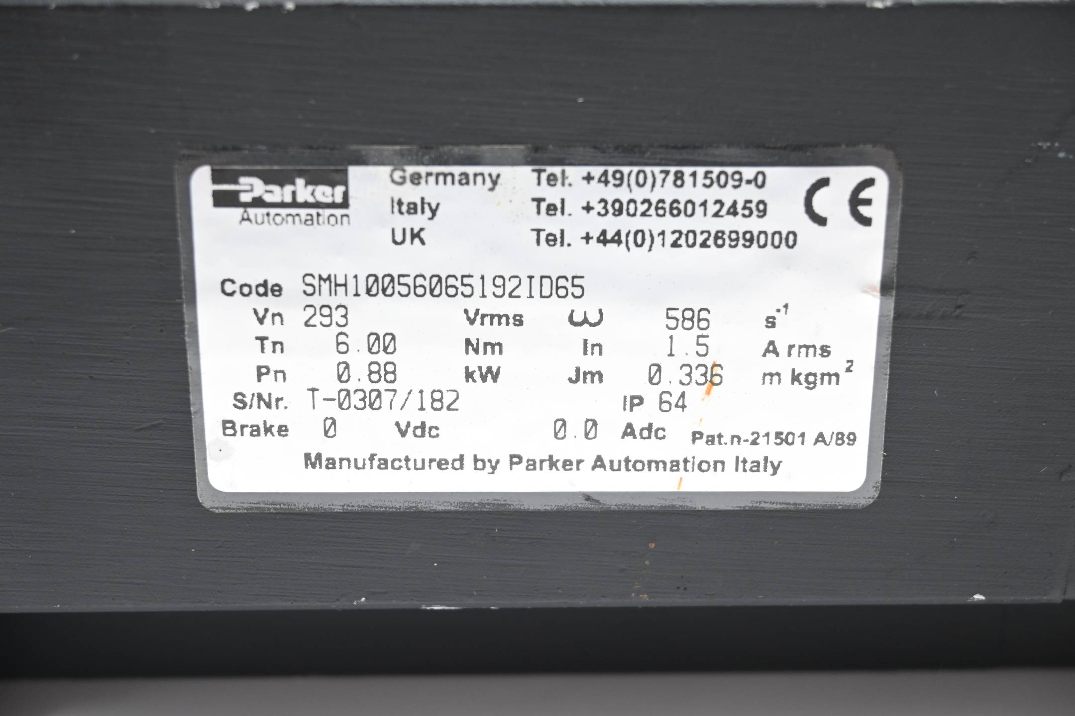 Parker Automation Servomotor SMH10056065192ID65 