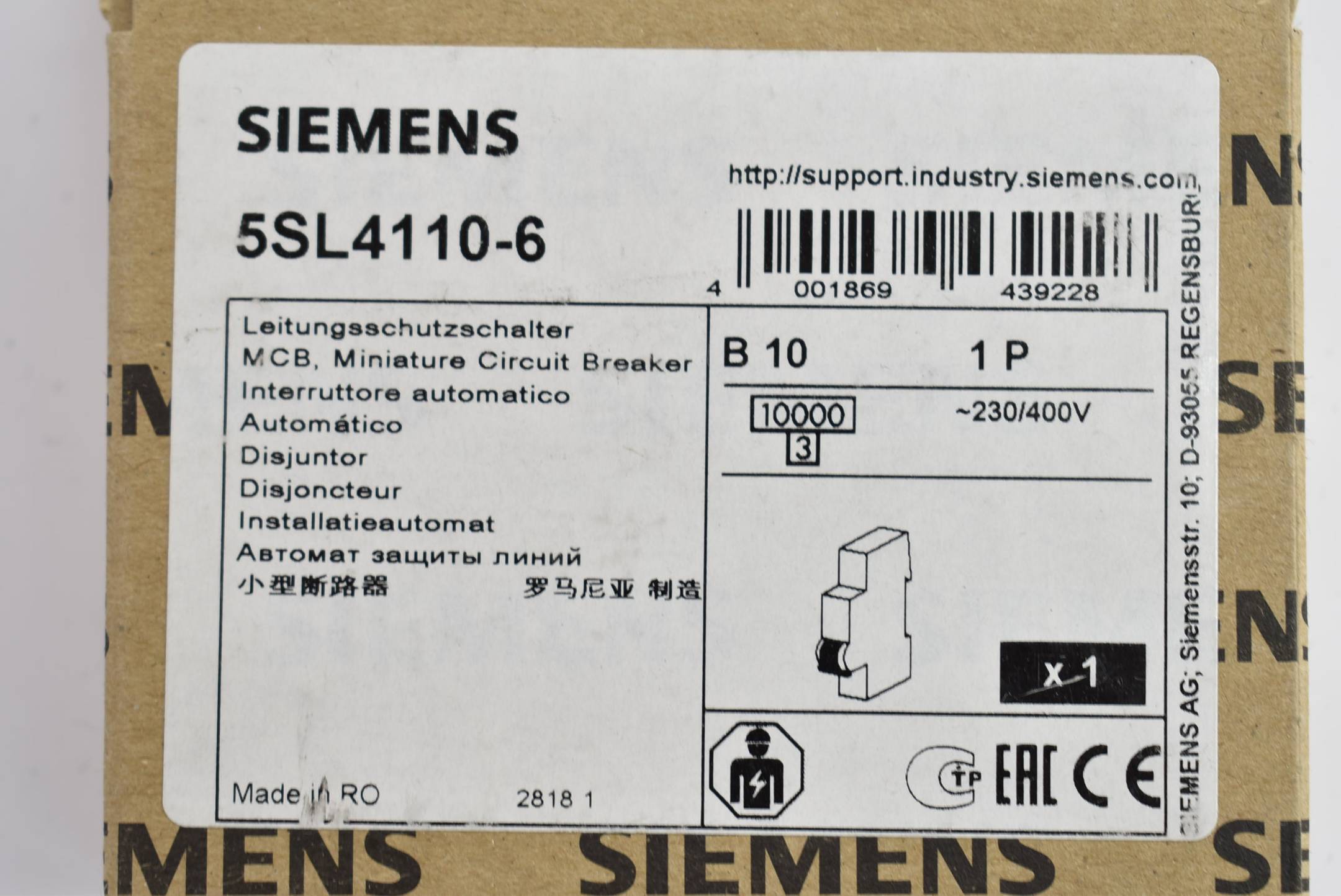 Siemens Leistungsschutzschalter 230/400 V 5SL4 110-6 ( 5SL4110-6 )