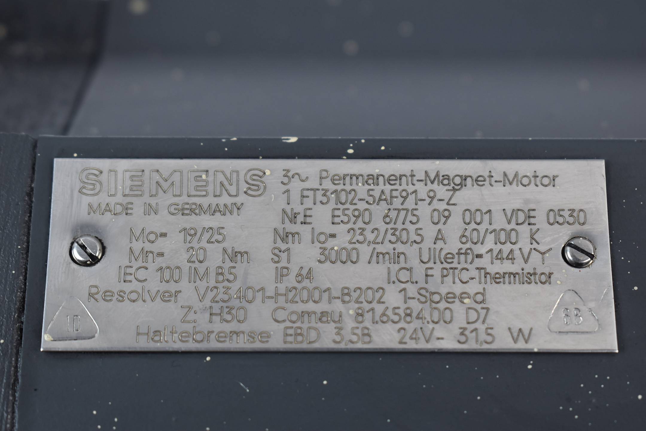 Siemens 3~ Permanent Magnet Motor 1FT3102-5AF91-9-Z ( 1FT3 102-5AF91-9-Z )