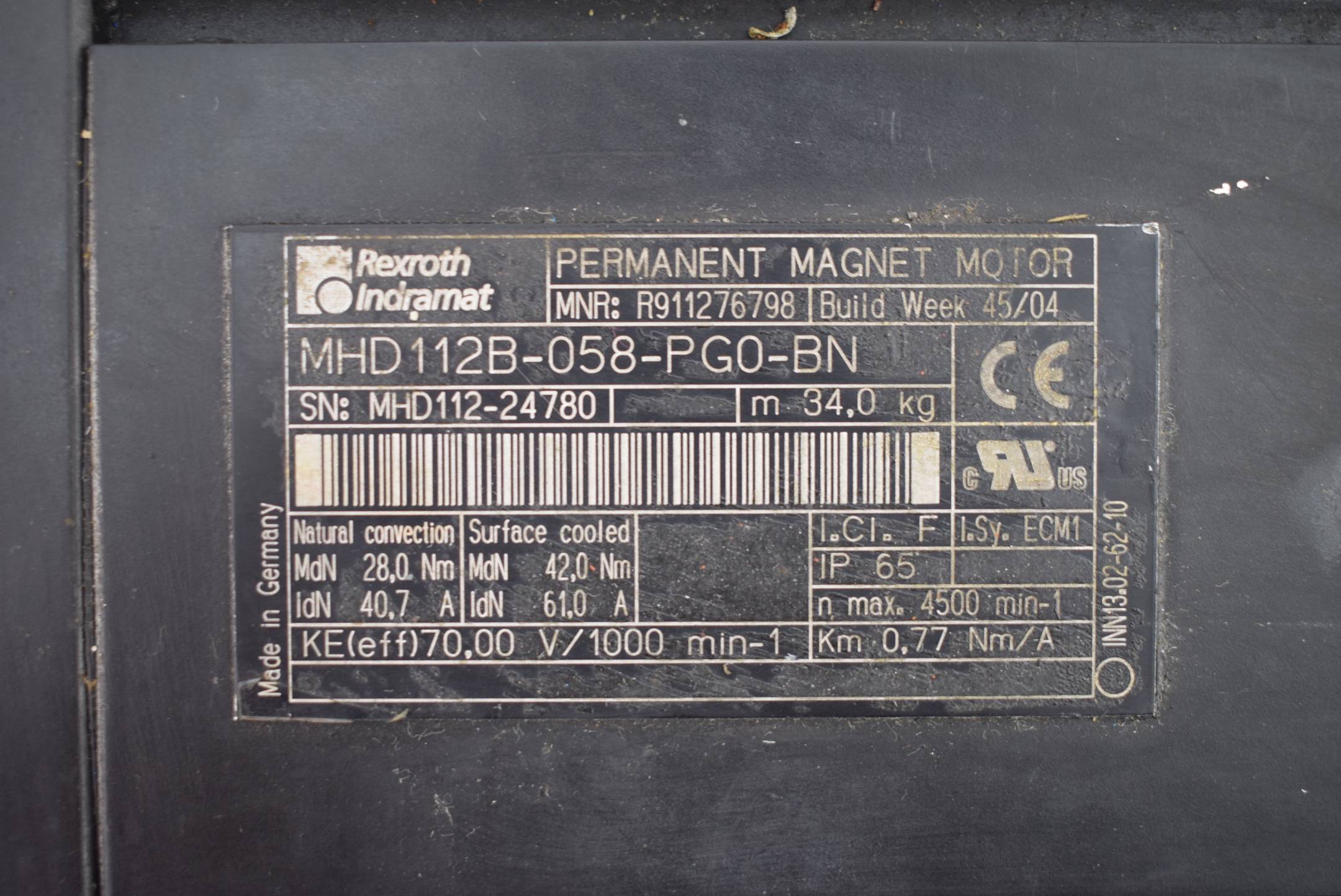 Indramat Permanent Magnet Motor MHD112B-058-PG0-BN ( MHD112B058PG0BN )