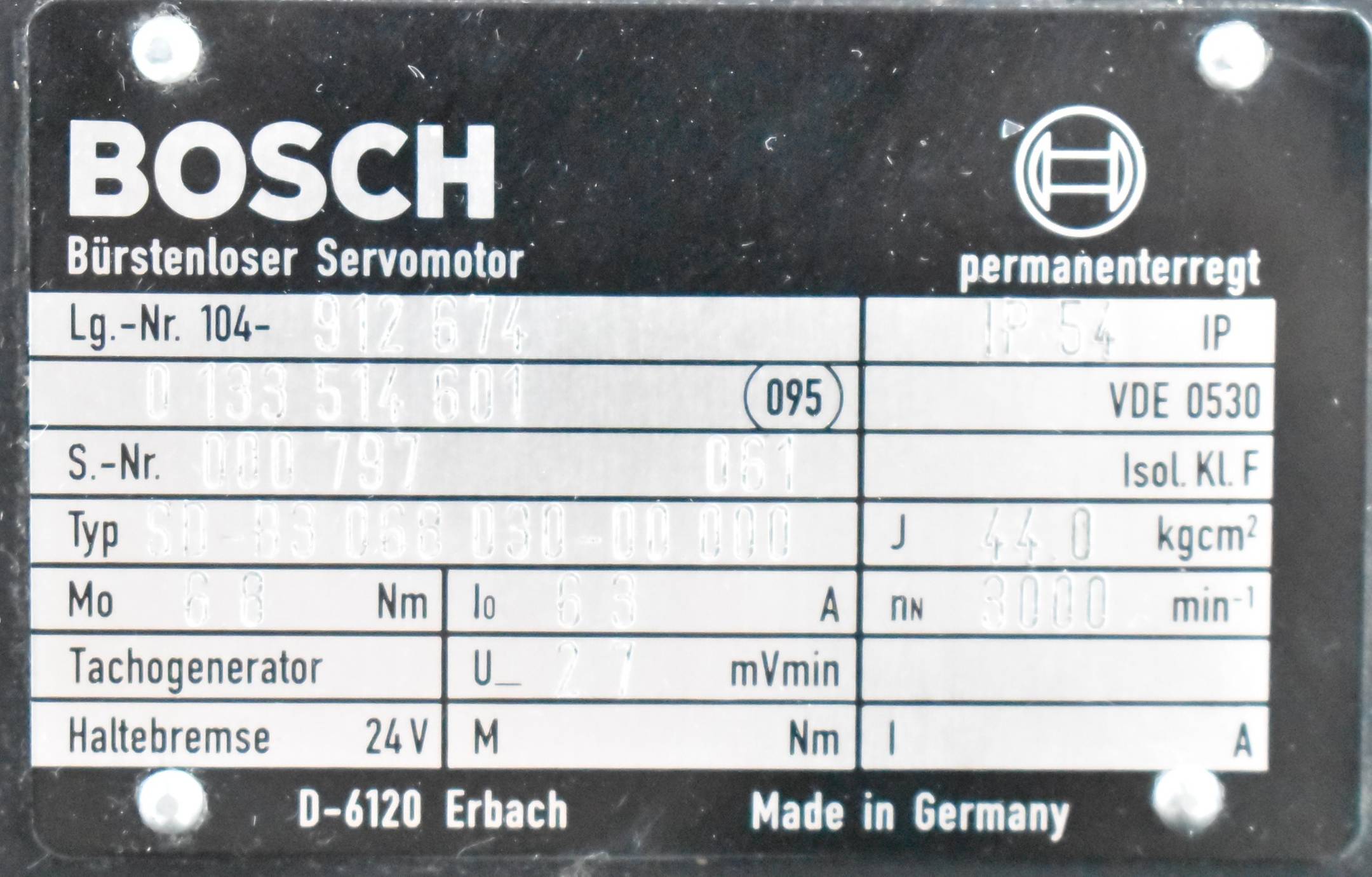 Bosch Servomotor 6,8Nm 6,3A 3000rpm 2,7mV/min SD-B3.068.030-00.000 