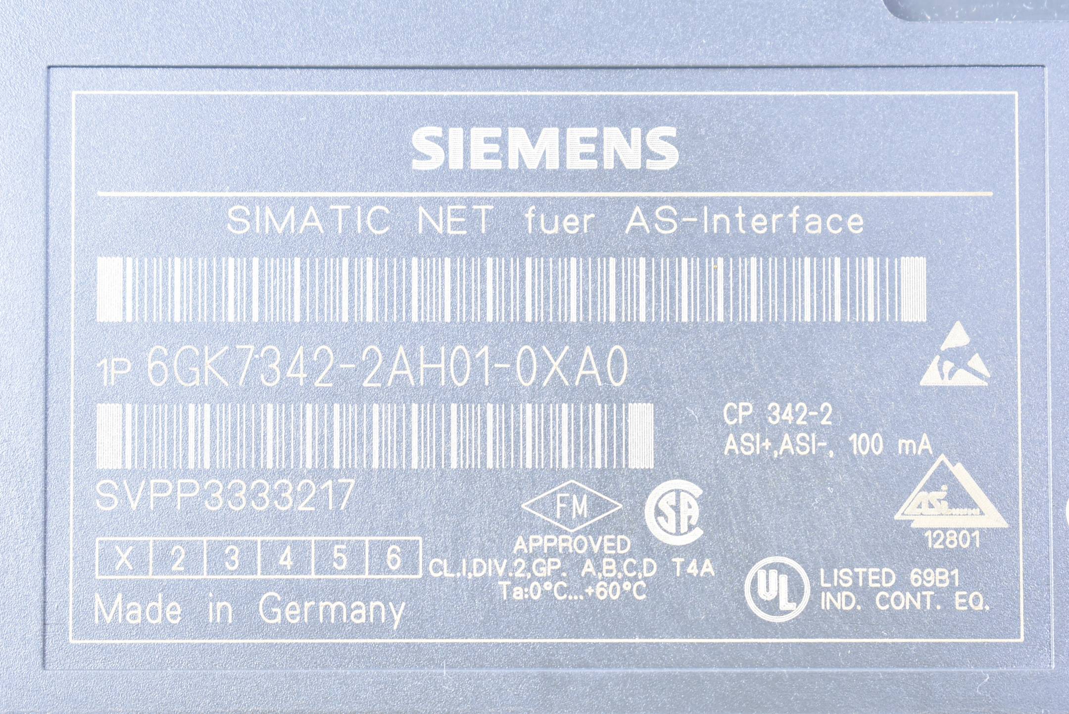 Siemens Simatic Net CP AS-Interface 6GK7342-2AH01-0XA0 ( 6GK7 342-2AH01-0XA0 ) 