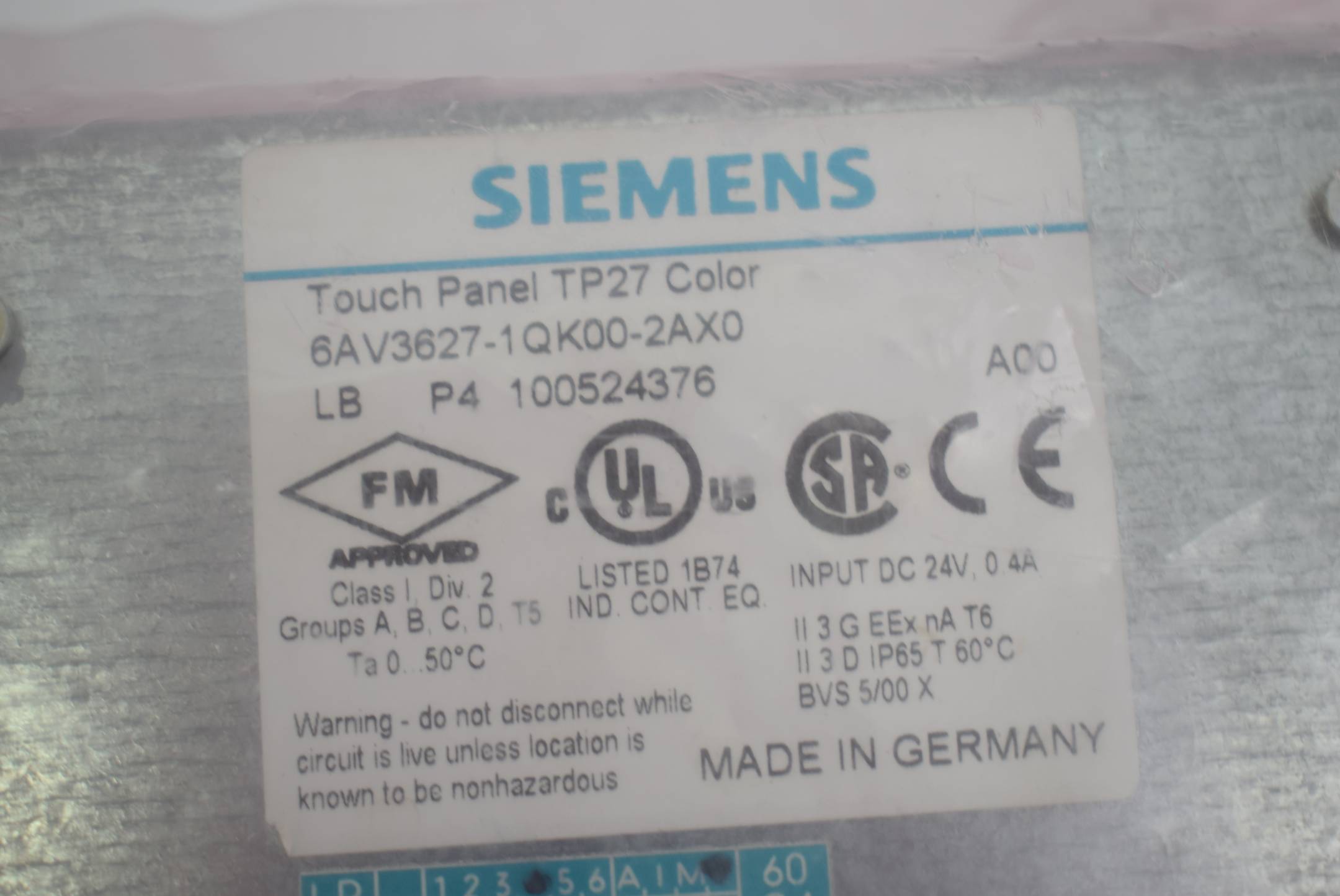 Siemens simatic Touch Panel TP27 6AV3627-1QK00-2AX0 ( 6AV3 627-1QK00-2AX0 )
