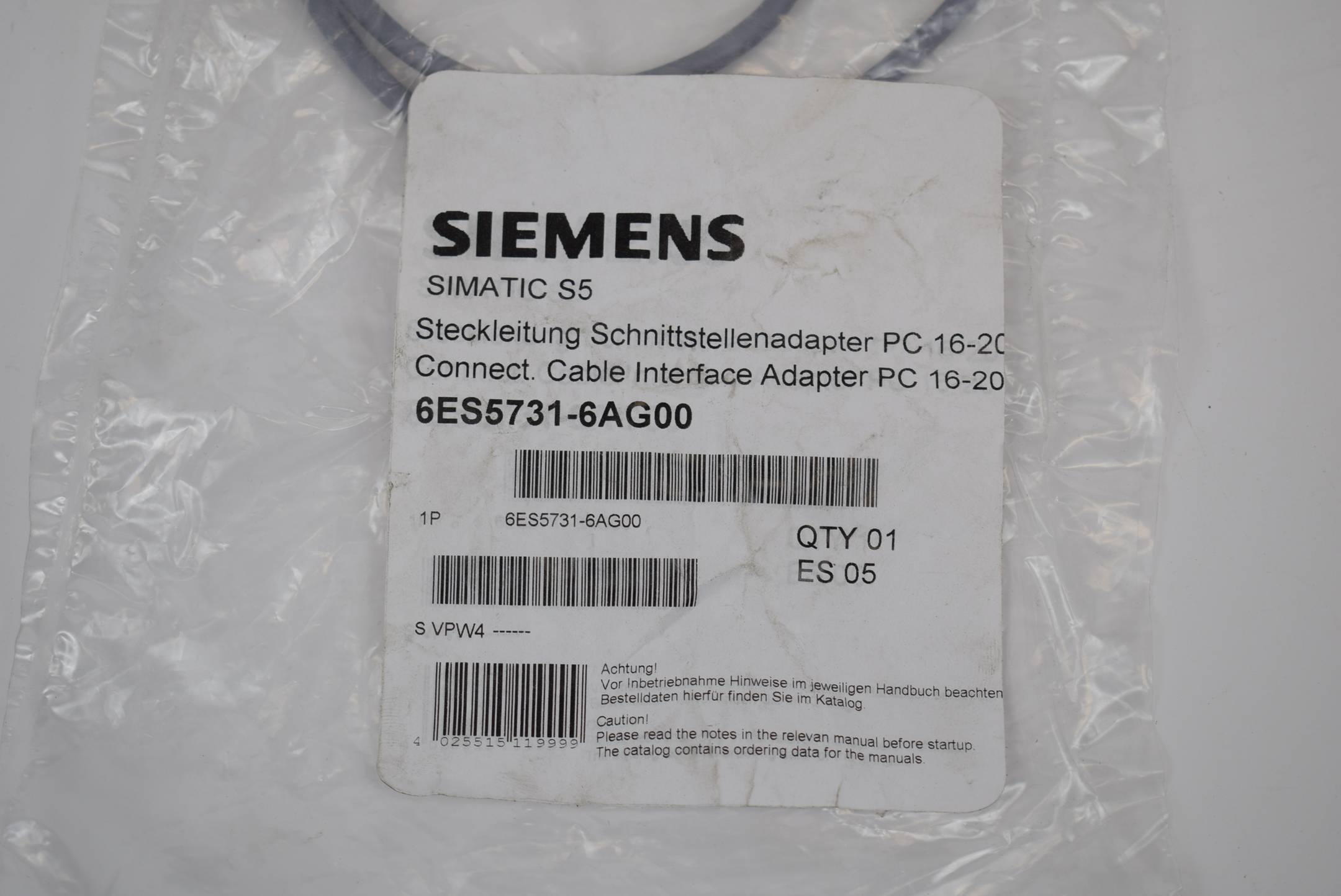 Siemens simatic S5 Steckleitung Schnittstellenadapter PC 16-20 6ES5 731-6AG00 ( 6ES5731-6AG00 ) E5