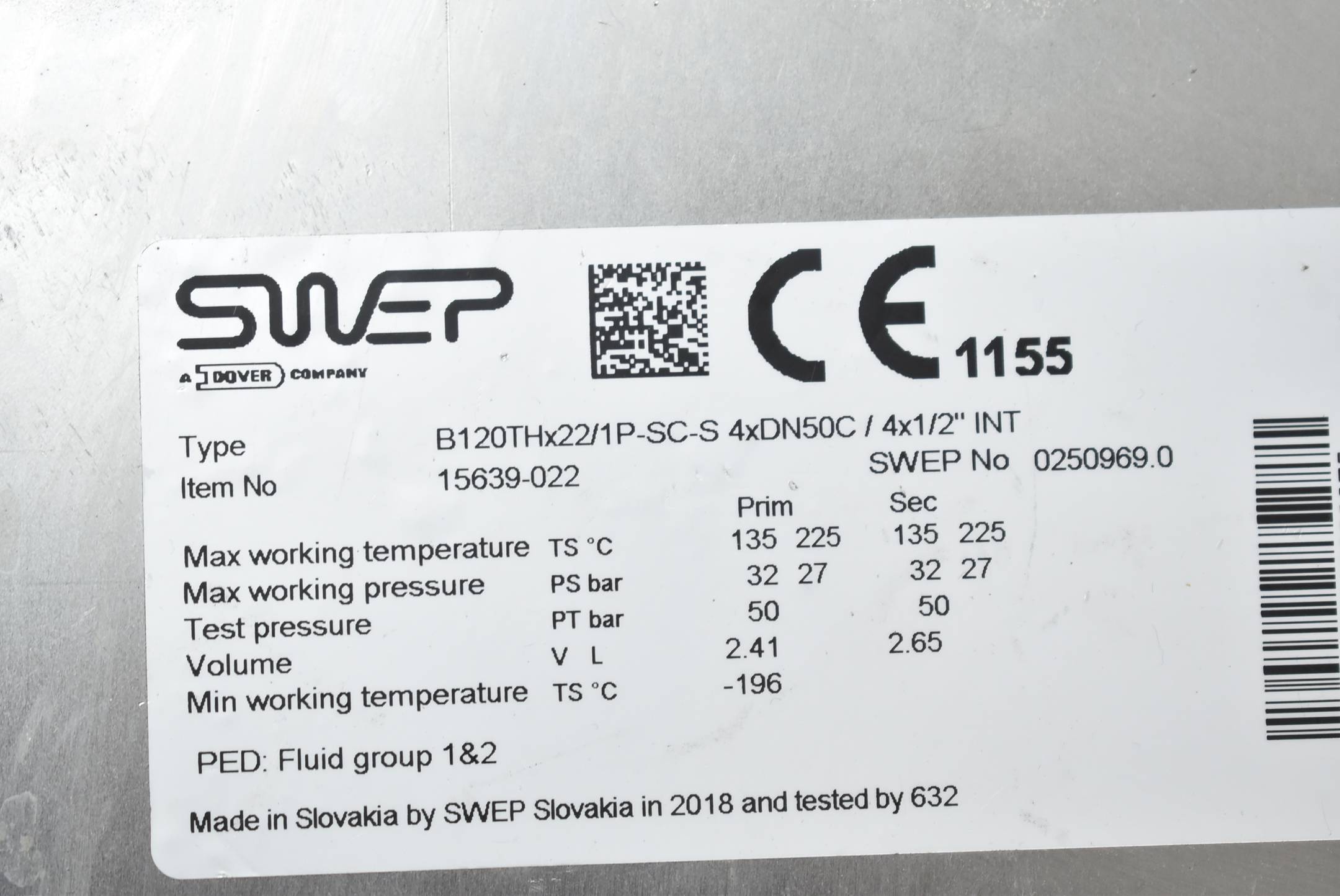 Swep Plattenwärmetauscher B120THx22/1P-SC-S 4xDN50C / 4x1/2"INT ( 15639-022 )