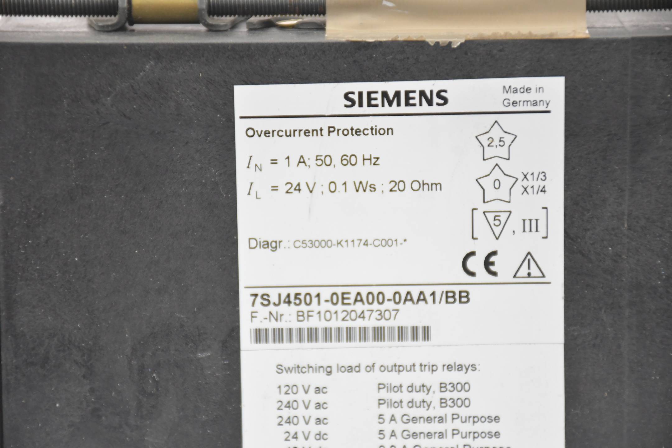 Siemens Overcurrent Protection 7SJ4501-0EA00-0AA1/BB ( 7SJ4 501-0EA00-0AA1/BB )