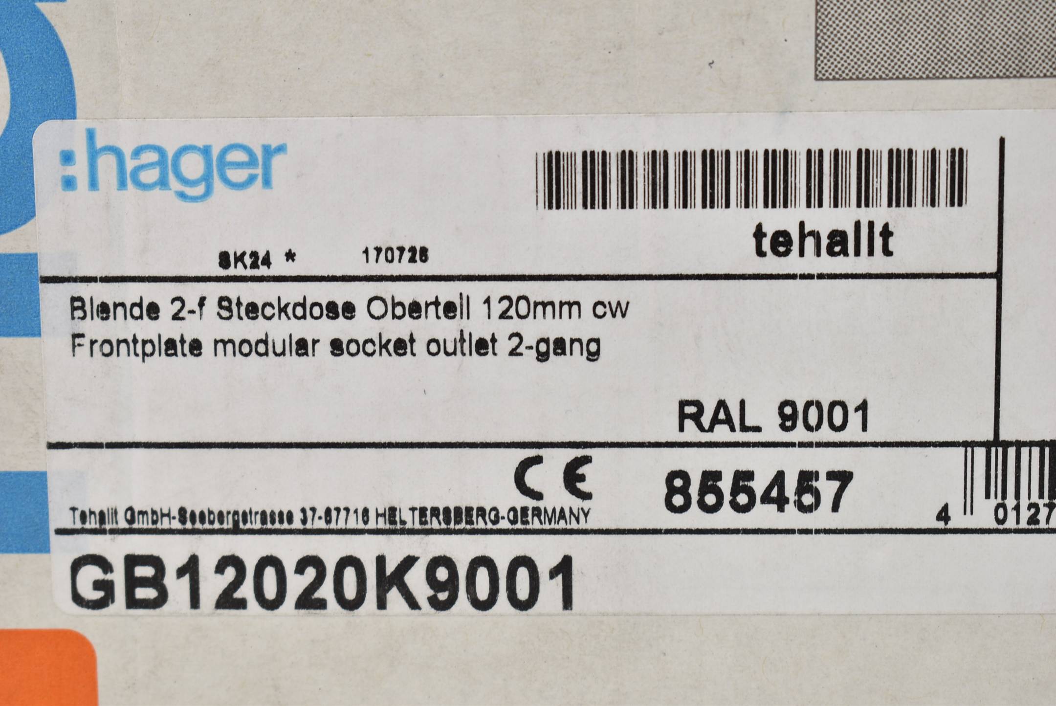 Hager Blende 2-fach Steckdose Oberteil 120mm cw GB12020K9001 ( 855457 ) 5 Stück