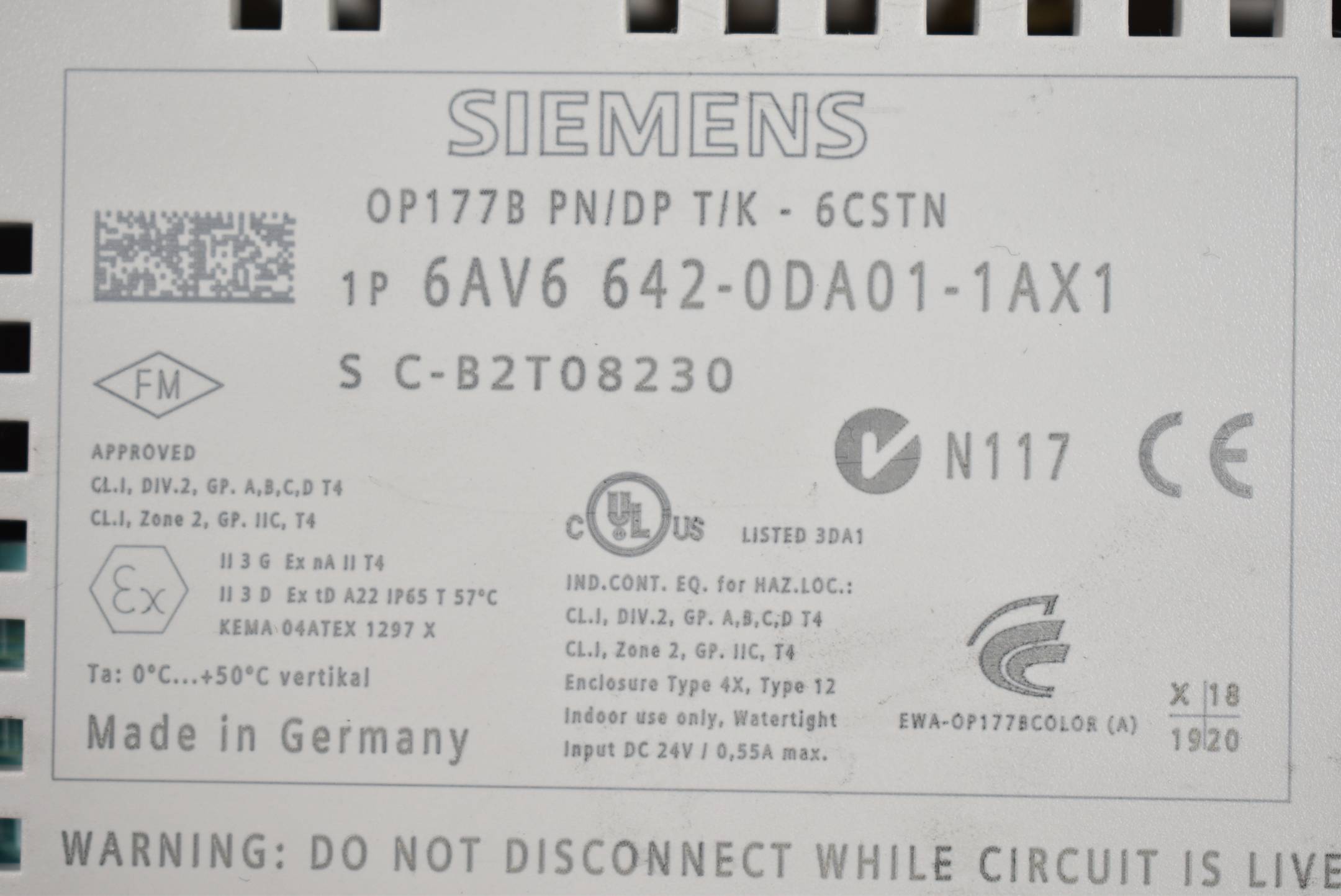 Siemens Simatic OP 177B PN/DP 6AV6 642-0DA01-1AX1 ( 6AV6642-0DA01-1AX1 ) E17