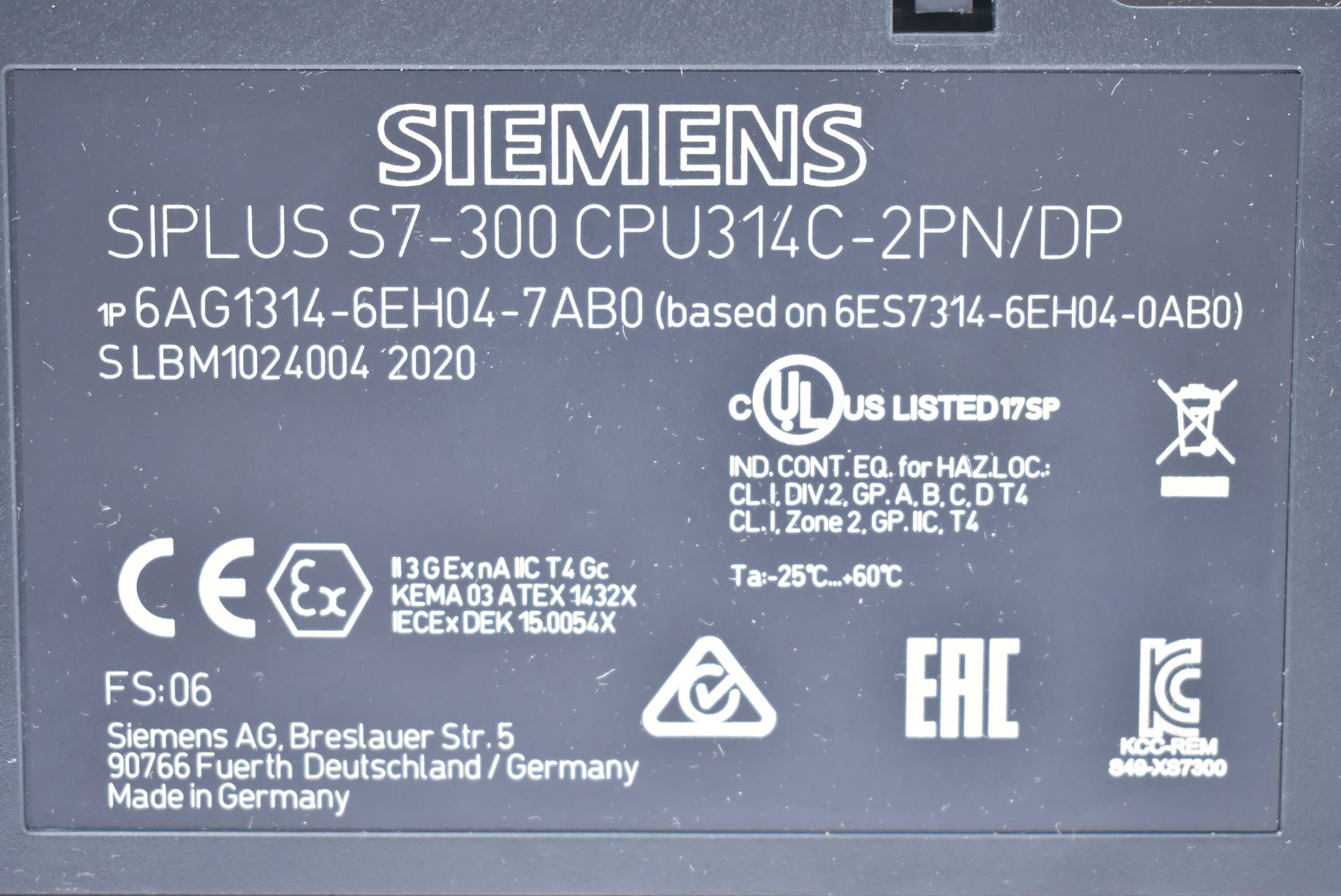Siemens siplus S7-300 CPU 6AG1 314-6EH04-7AB0 ( 6AG1314-6EH04-7AB0 ) E06
