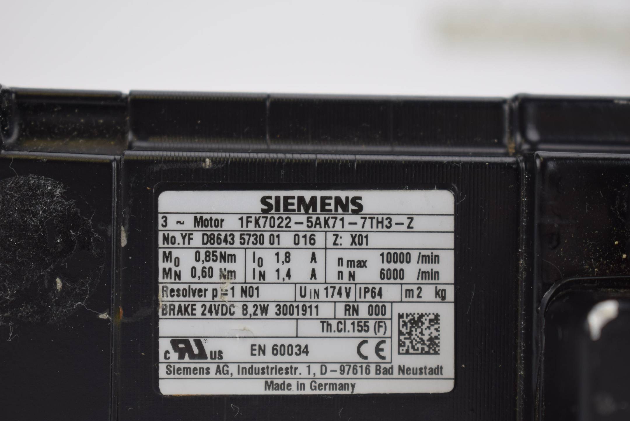 Siemens 3 ~ Motor 1FK7022-5AK71-7TH3-Z ( 1FK7 022-5AK71-7TH3-Z )