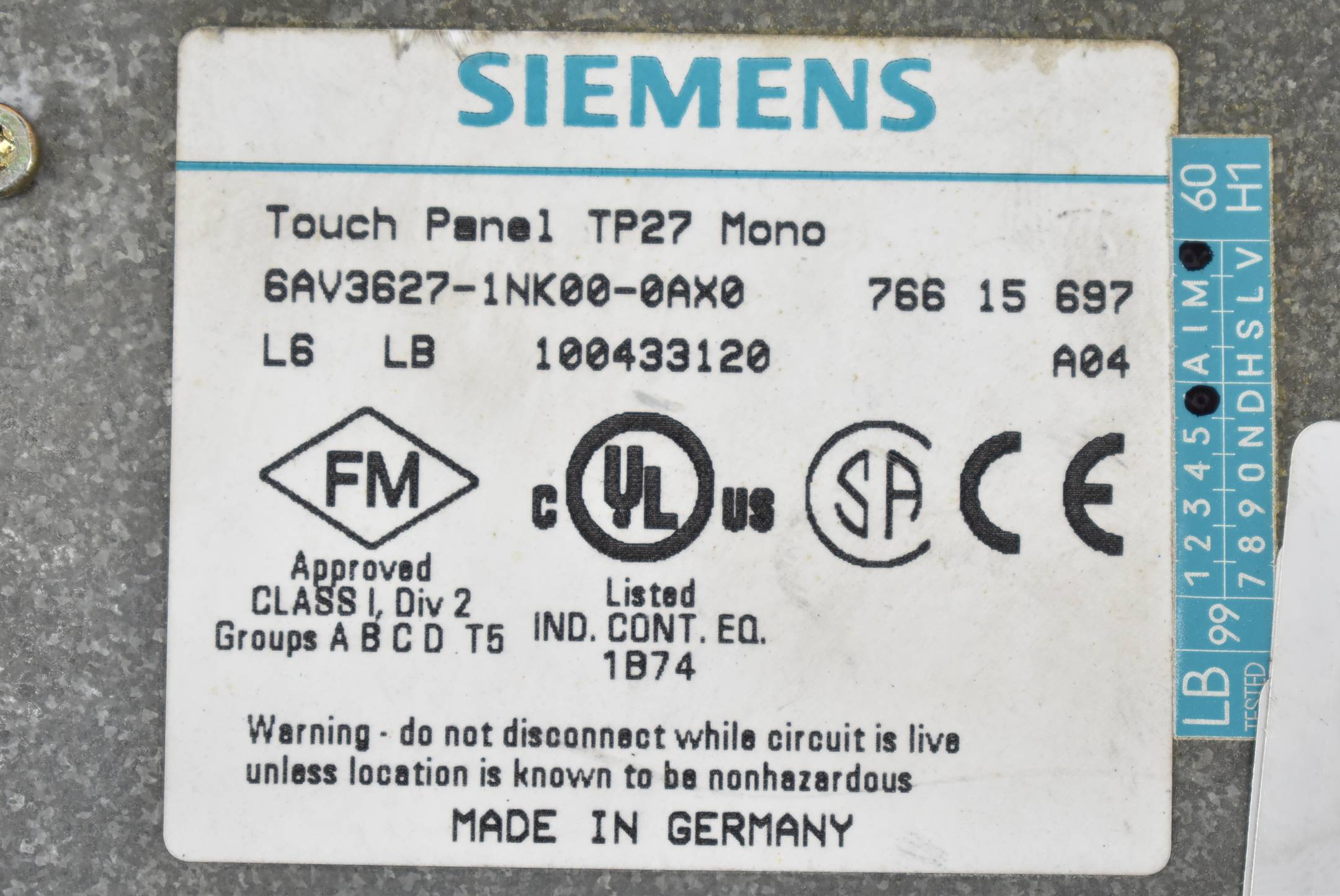 Siemens Touch Panel TP27 mono 6AV3 627-1NK00-0AX0 ( 6AV3627-1NK00-0AX0 )