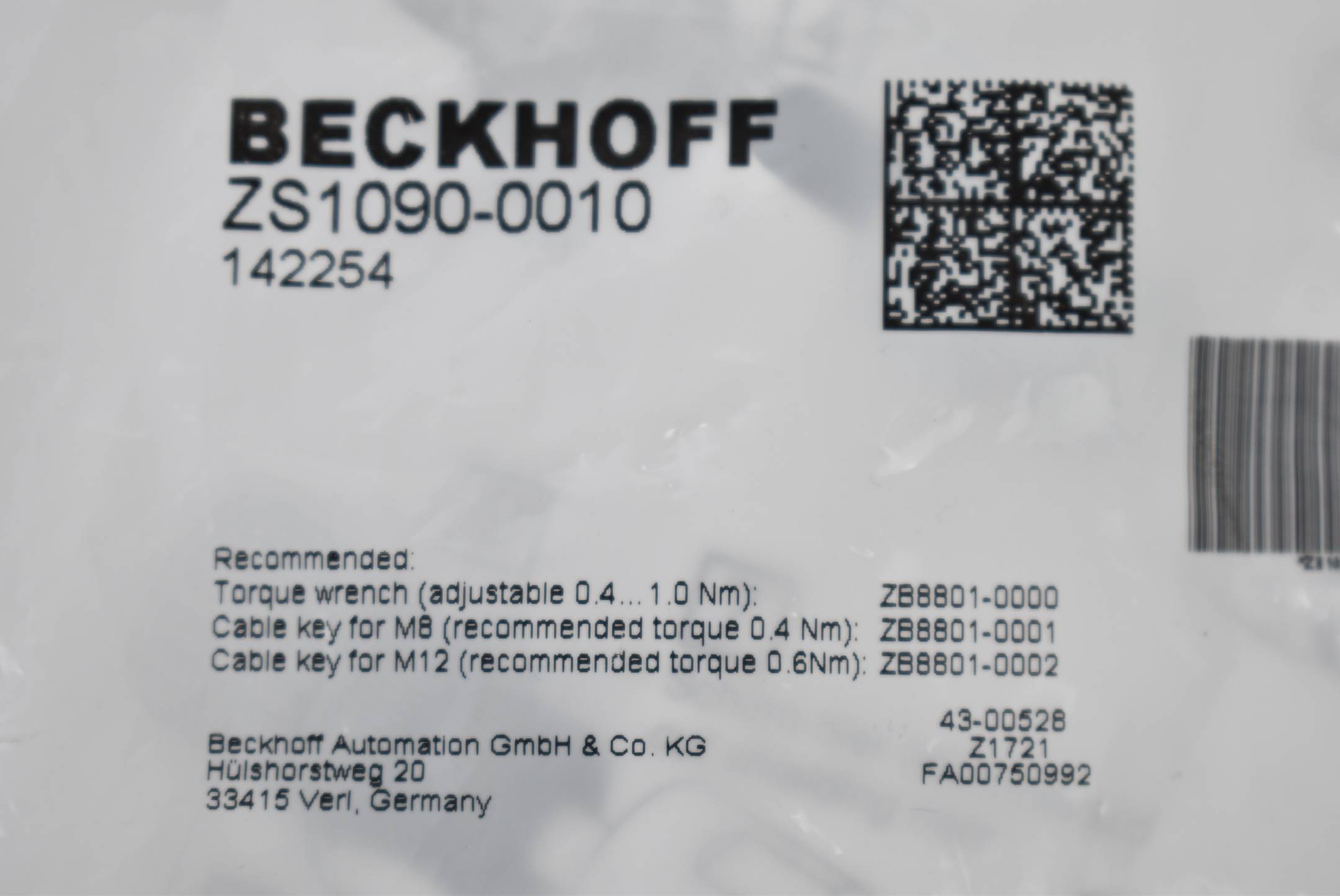 Beckhoff M12-Kuppung feldkonfektionierbar Ethernet/EtherCAT IP67 ZS1090-0010