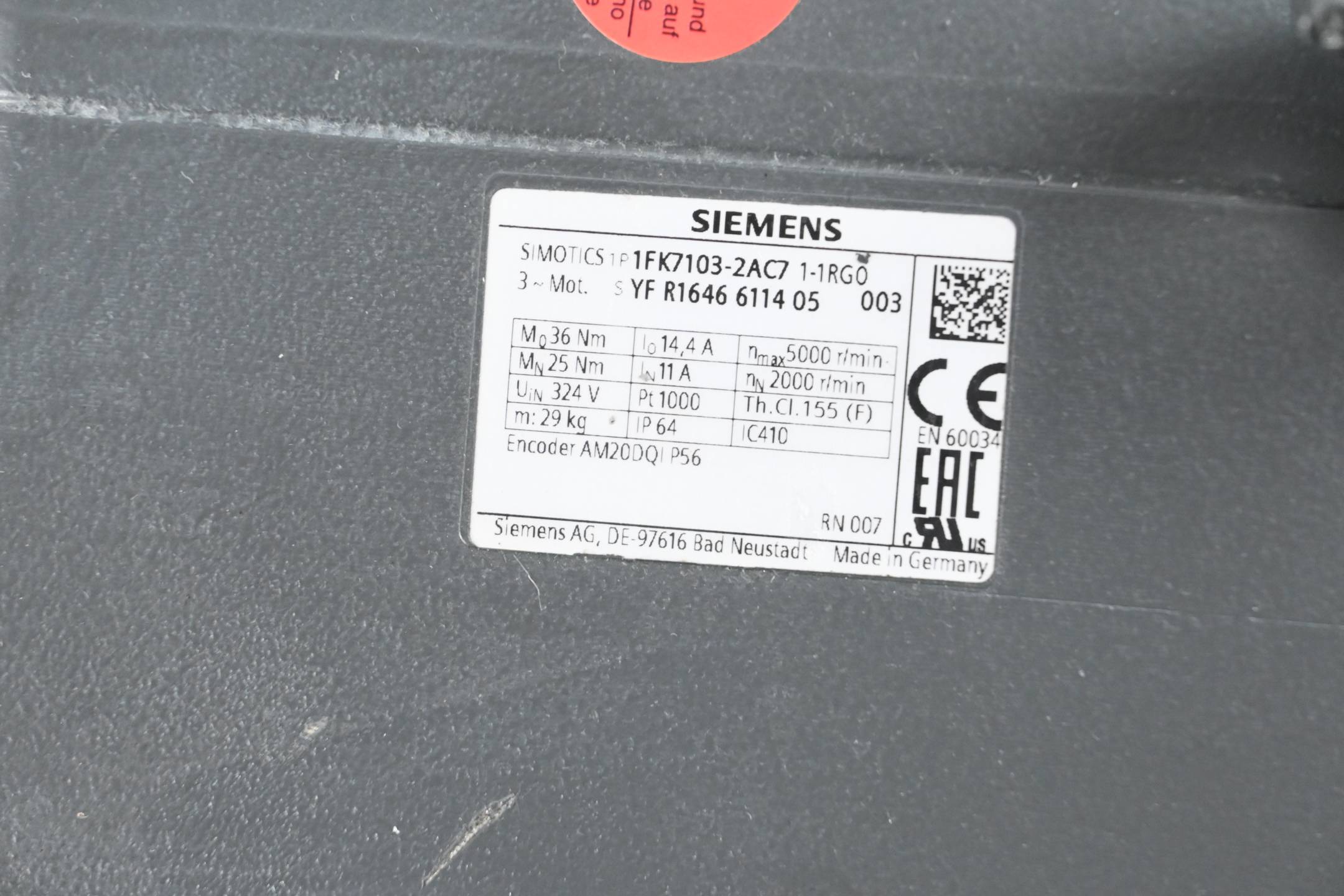 Siemens Simotics Servomotor 1FK7103-2AC7-1RG0 ( 1FK7 103-2AC7-1RG0 )