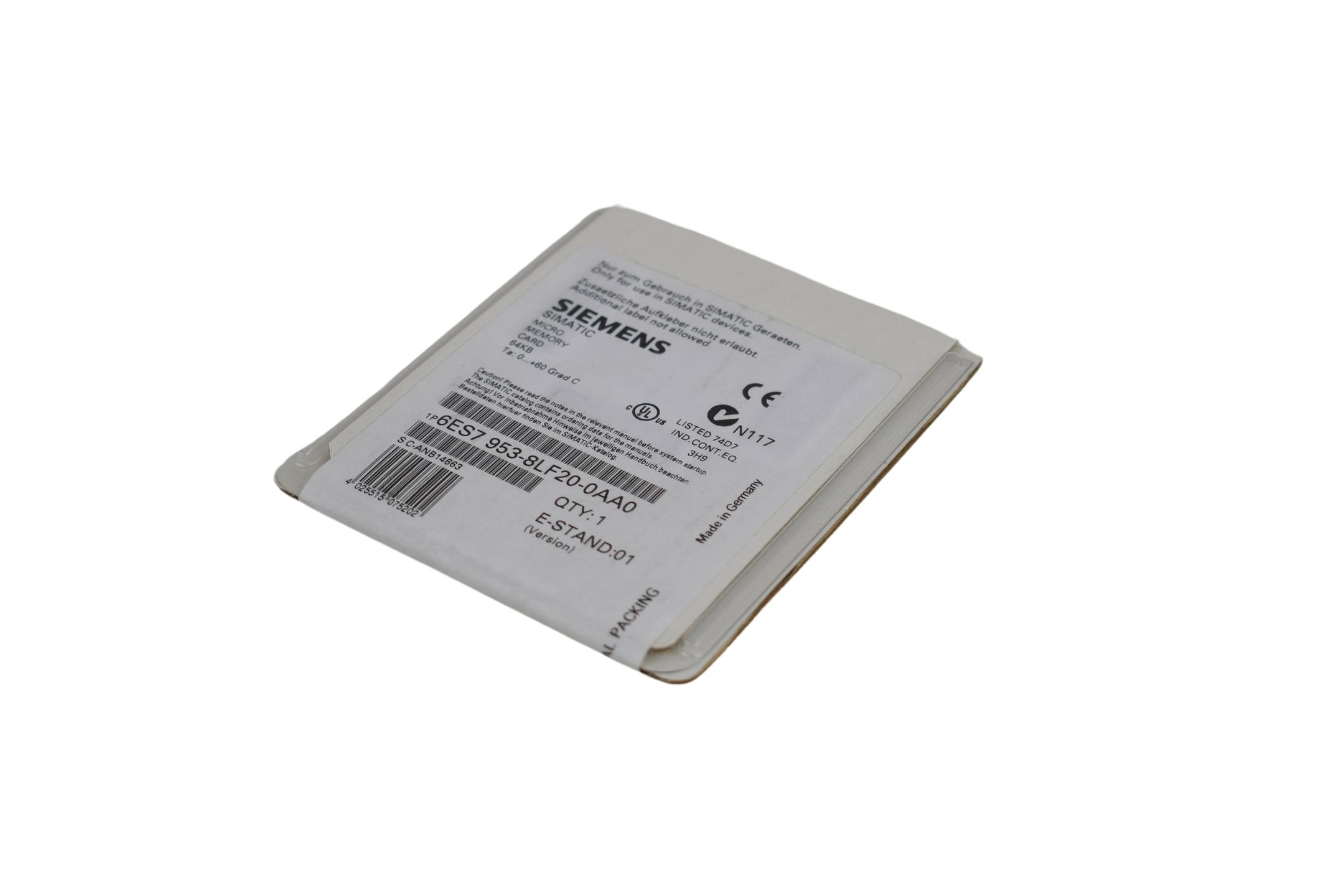 Siemens simatic S7 Micro Memory Card 6ES7 953-8LF20-0AA0 ( 6ES7953-8LF20-0AA0 ) E1 Siemens simatic S7 Micro Memory Card 6ES7 953-8LF20-0AA0 ( 6ES7953-8LF20-0AA0 ) E1