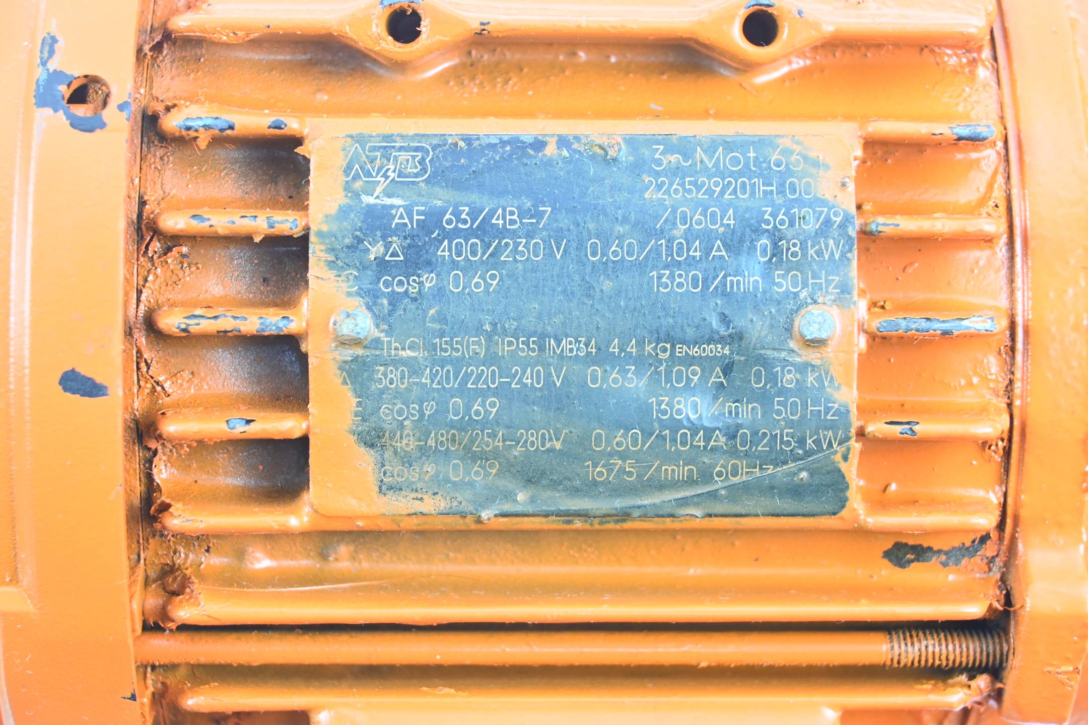 ATB 3~ Motor AF 63/4B-7 ( AF 63/4B-7 ) 0,6/1,04A 0,18kW 1380/min 