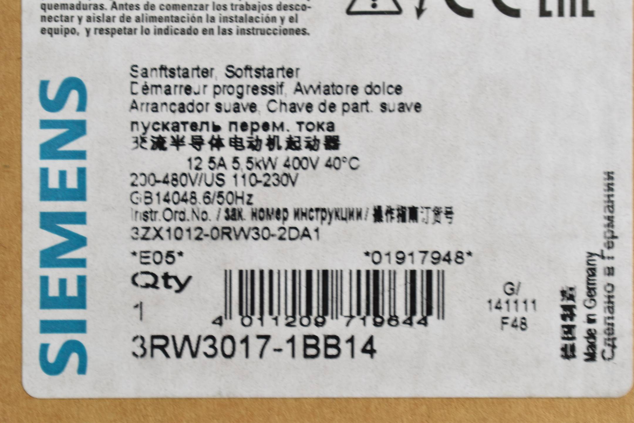 Siemens sirius Sanftstarter S00 3RW3 017-1BB14 ( 3RW3017-1BB14 ) E5