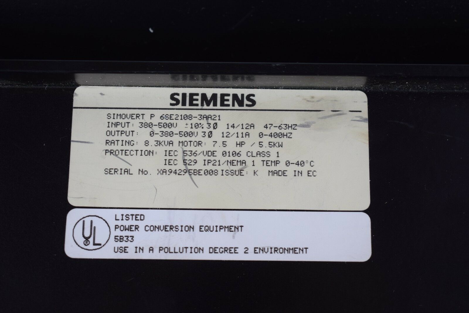 Siemens simovert P 6SE2108-3AA21 ( 6SE2 108-3AA21 )