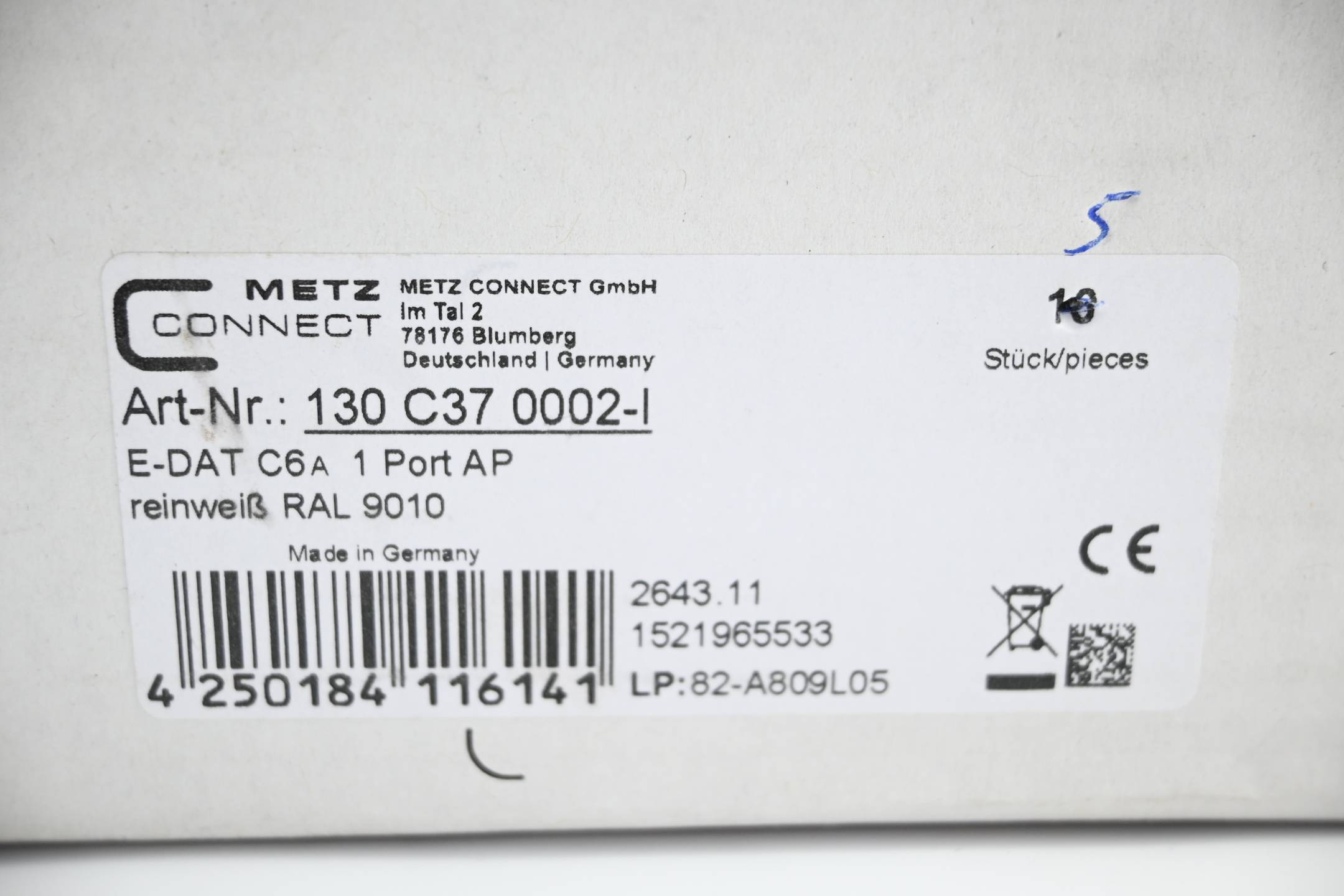 Metz Connect 5 Stück E-DAT-Anschlussdose C6A 130C370002-I ( 130 C37 0002-I )