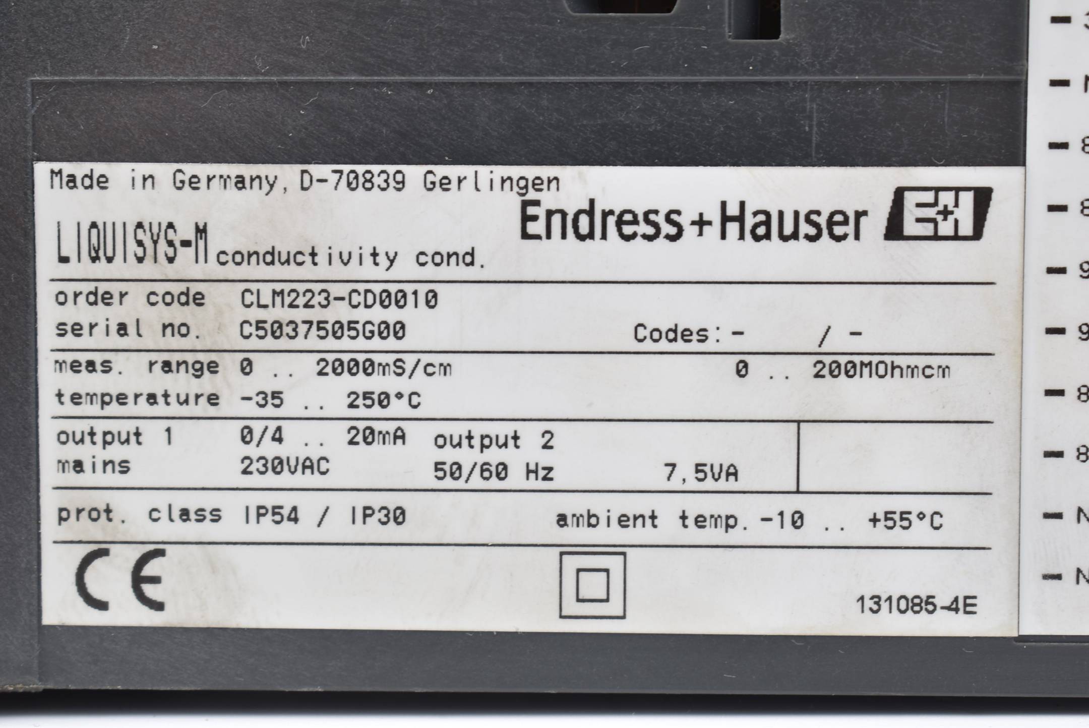 Endress+Hauser Liquisys-M Leitfähigkeitsmessumformer 2000ms/cm CLM223-CD0010