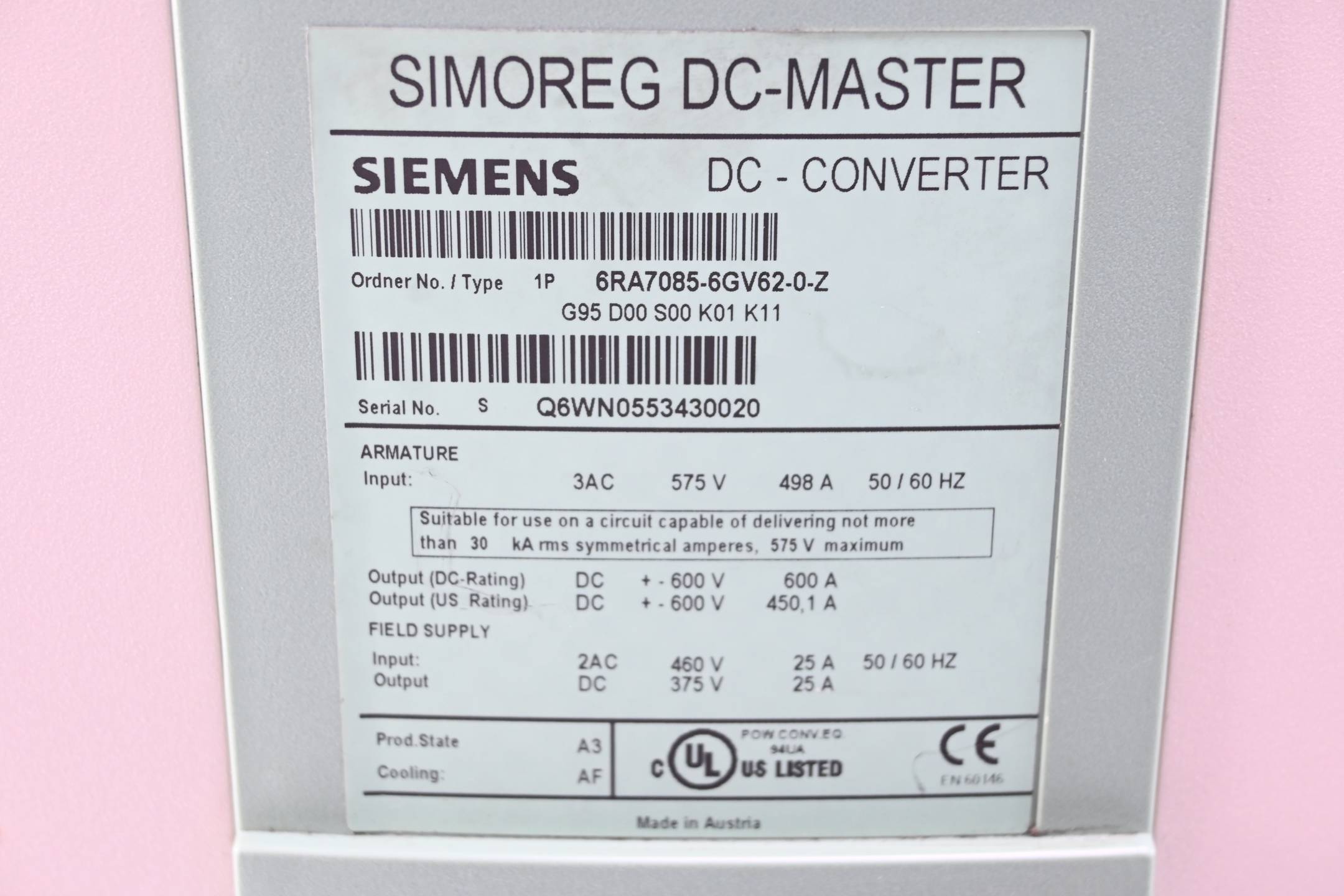 Siemens Simoreg Stromrichtergerät 6RA7085-6GV62-0-Z ( 6RA7 085-6GV62-0-Z ) A3