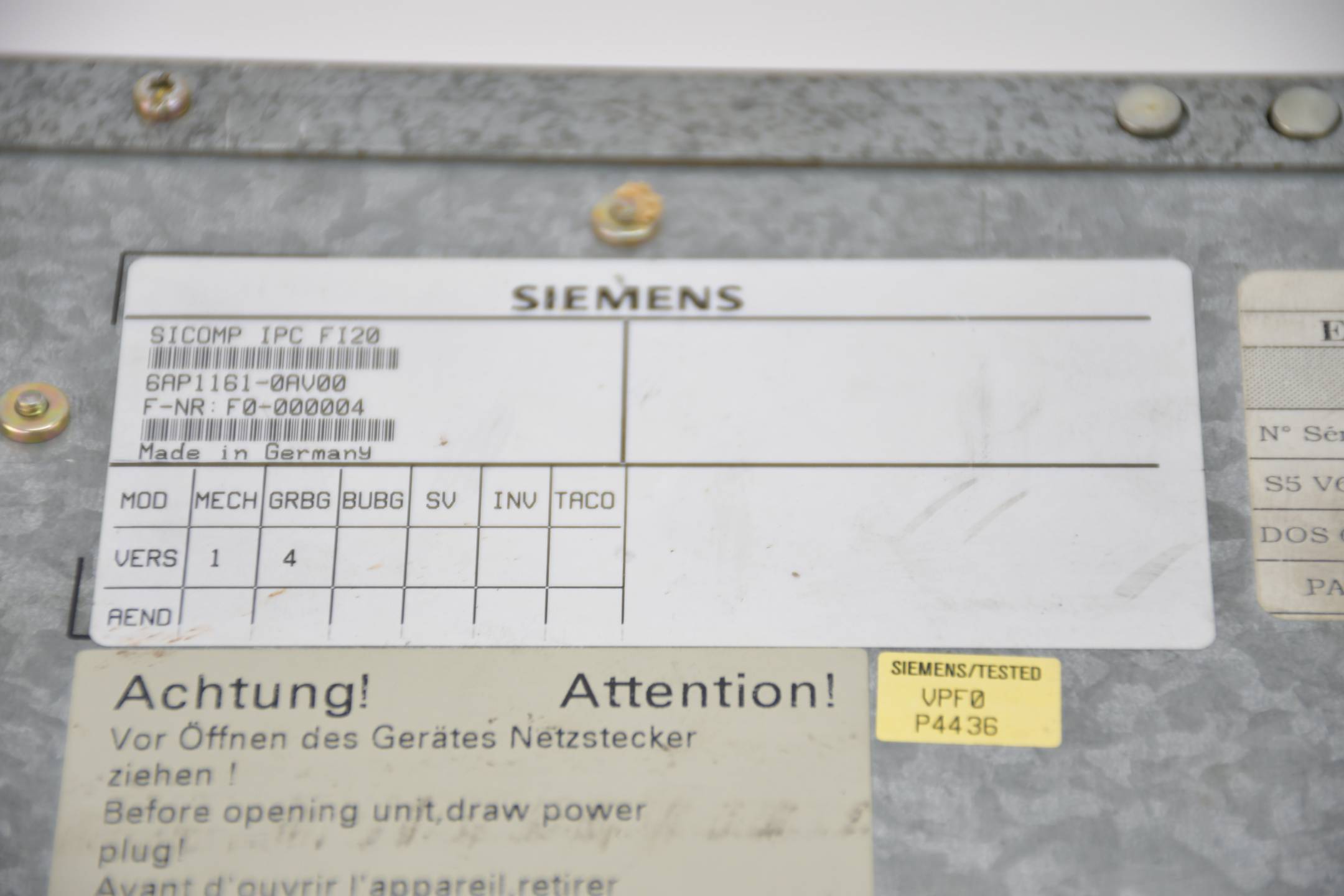 Siemens SICOMP IPC FI20 6AP1161-0AV00 ( 6AP1 161-0AV00 ) 